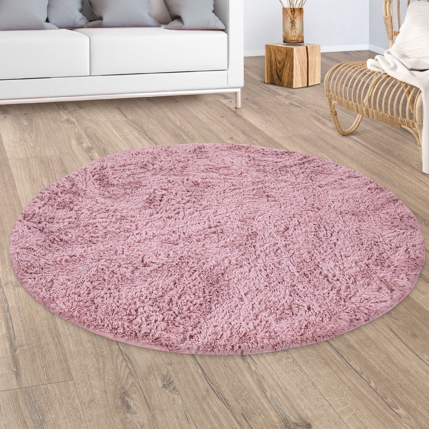 Paco Home Hochflor-Teppich "Silky 591" rund 37 mm Höhe Uni-Farben, besonders weich und kuschelig, Wohnzimmer