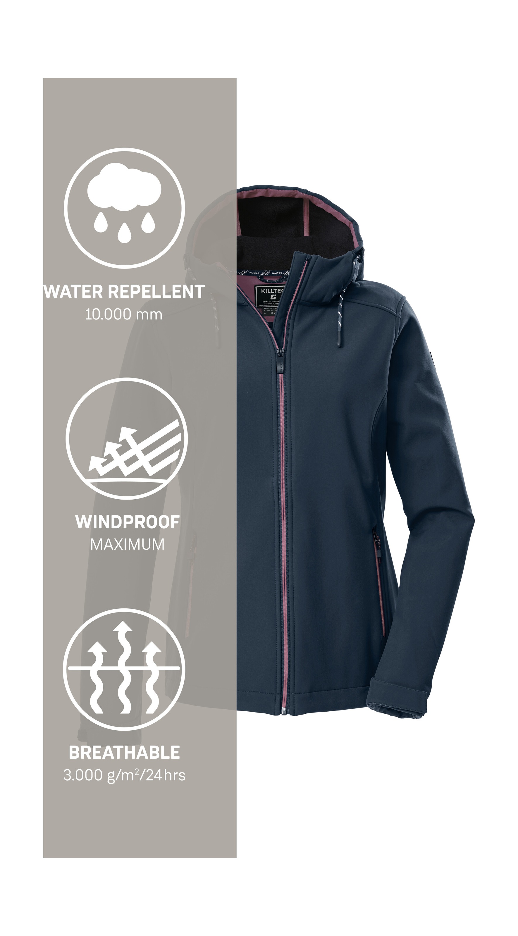 Killtec Softshelljacke »KOW 8 WMN SFTSHLL JCKT«, Damen Softshelljacke: wasser- und windabweisend, atmungsaktiv