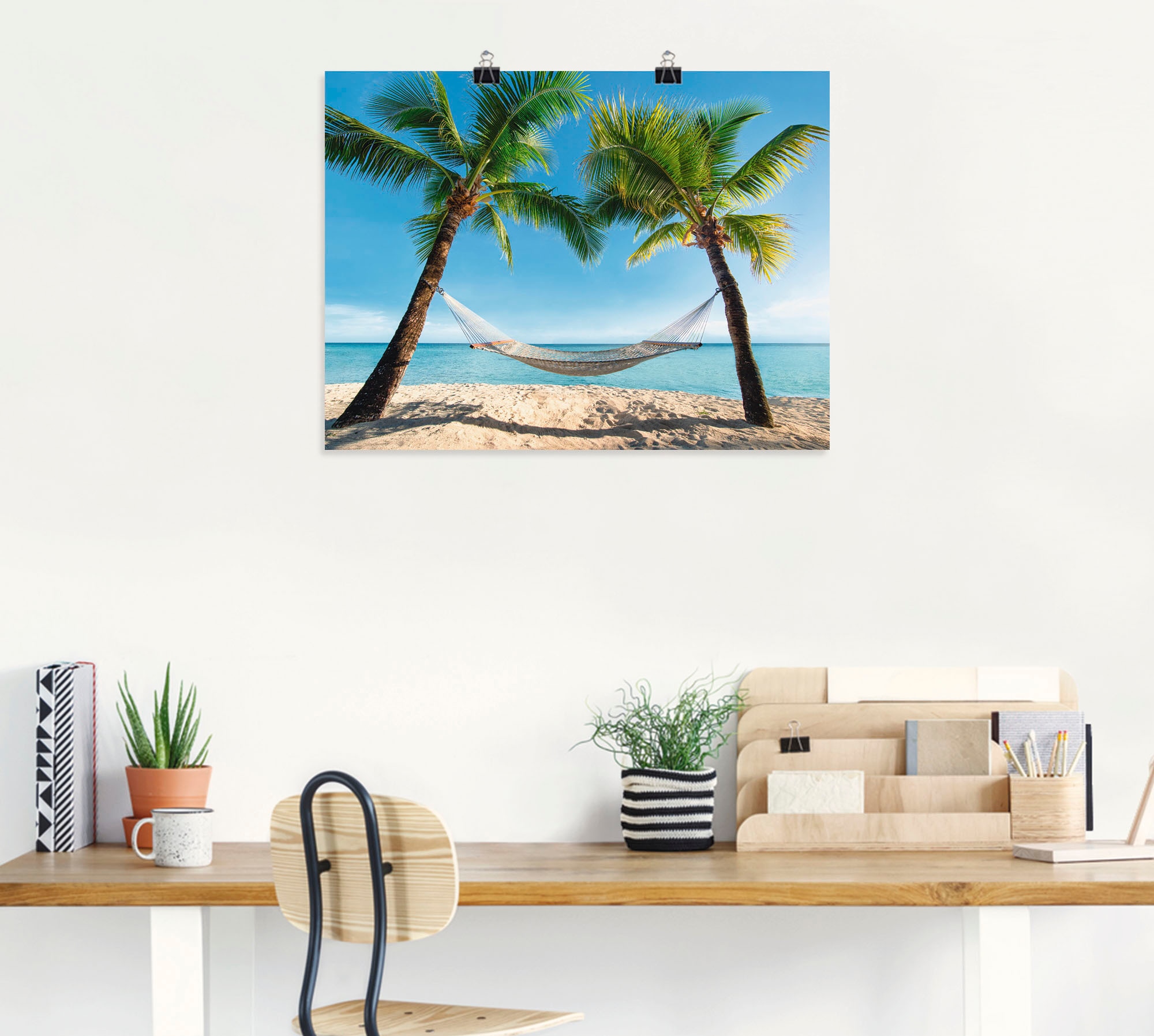 Artland Wandbild »Palmenstrand Karibik mit Hängematte«, Amerika, (1 St.), als Leinwandbild, Poster, Wandaufkleber in verschied. Größen