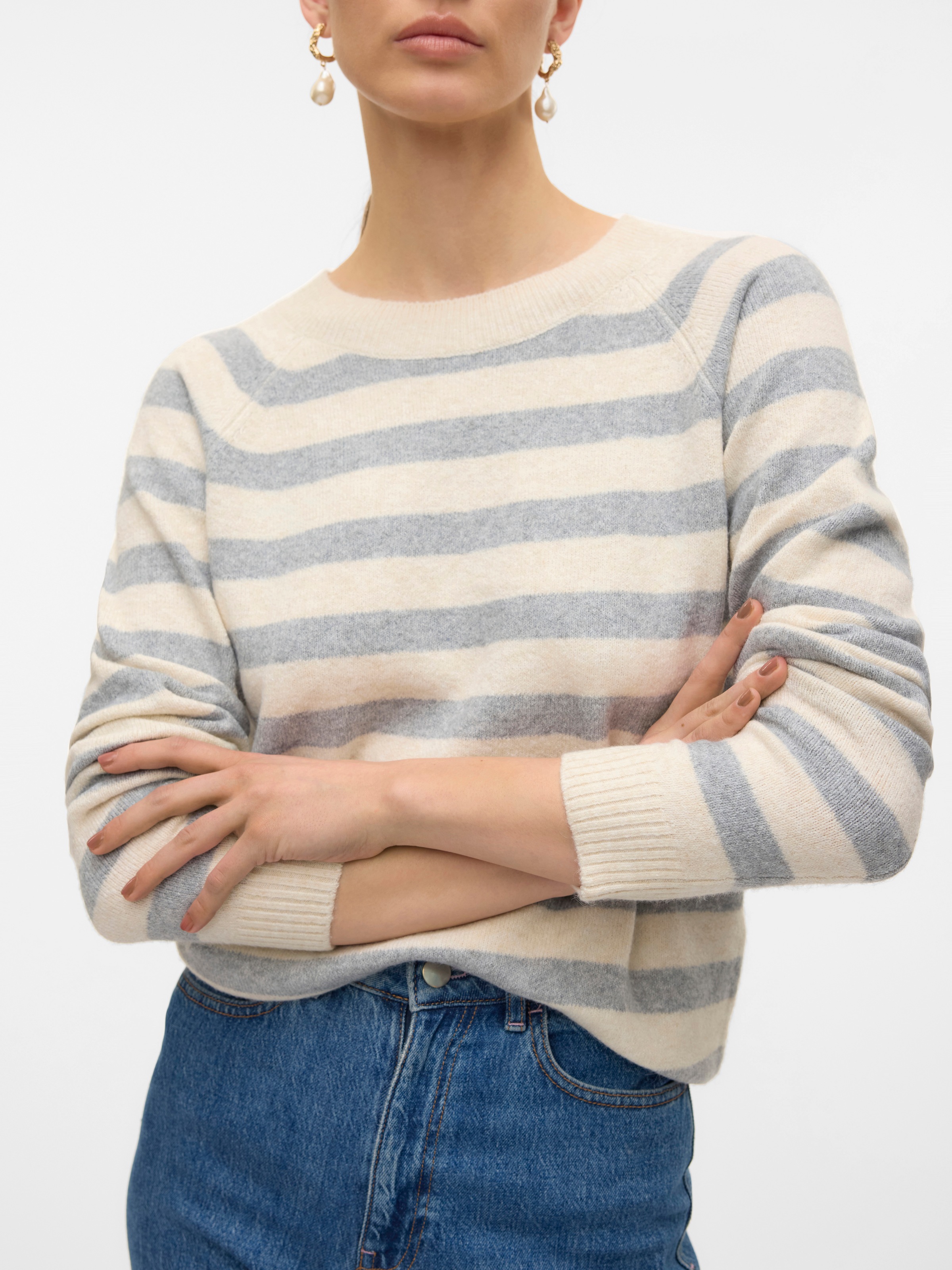 Vero Moda Rundhalspullover "VMDOFFY LS O-NECK BLOUSE GA NOOS" Materialmix, günstig online kaufen