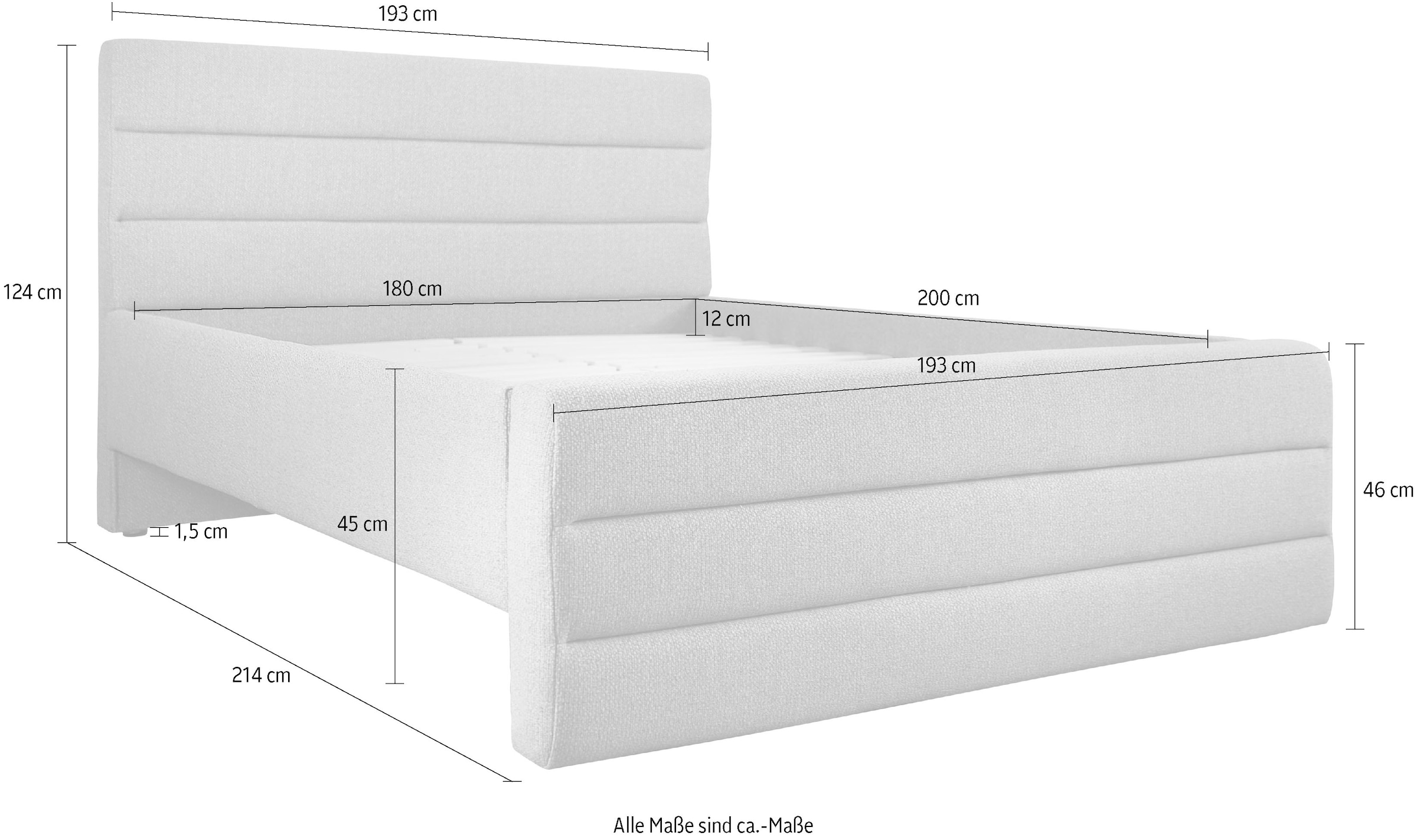 OTTO products Polsterbett »Merrit«, Quernaht im Kopf- und Fußteil, in 5 Breiten, auch in 220 cm Länge