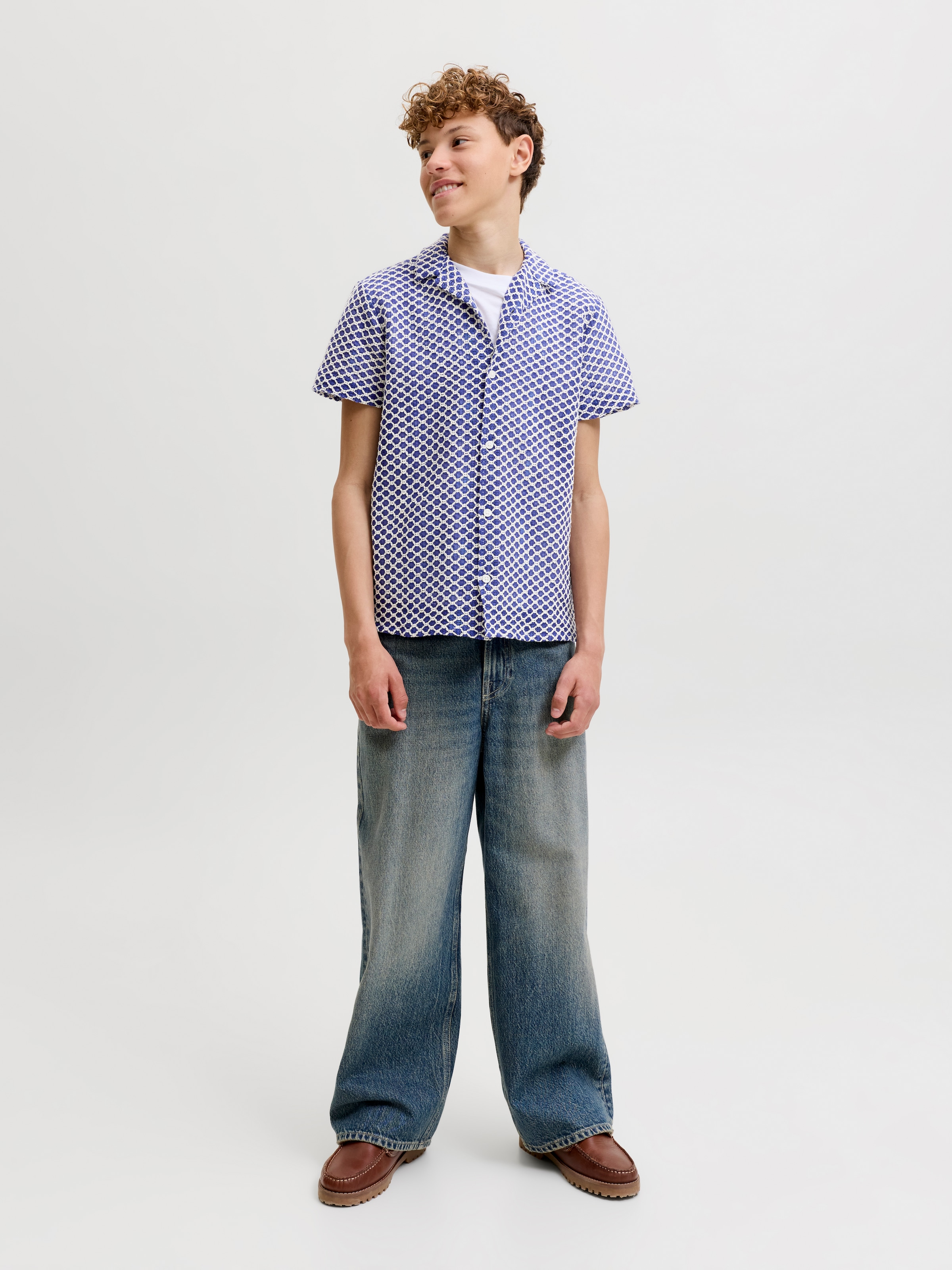Jack & Jones Junior Kurzarmhemd »JORMONTAUK CROCHET SHIRT SS SA26 JNR« Baumwollmischung, locker geschnitten