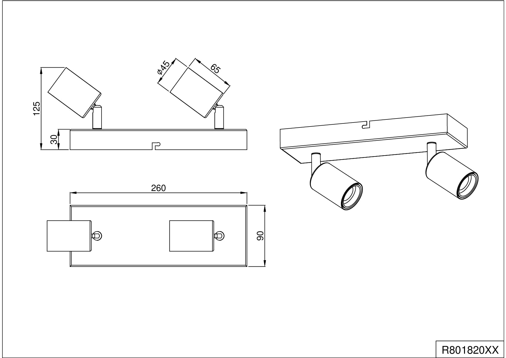 REALITY Leuchten Deckenstrahler »VANNES« E27 1 Stk. E27-Leuchtmittel frei wählbar, dreh- und schwenkbar