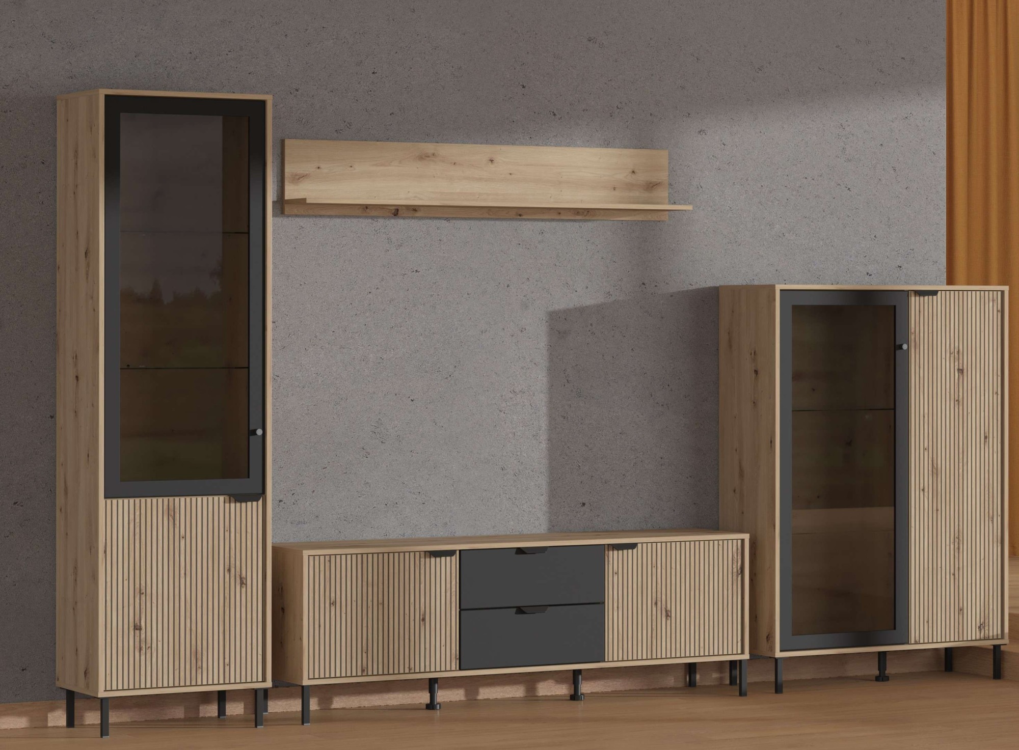 Home affaire Wohnzimmer-Set "Mayenne, inkl. Vitrine H195cm, Highboard H137, günstig online kaufen