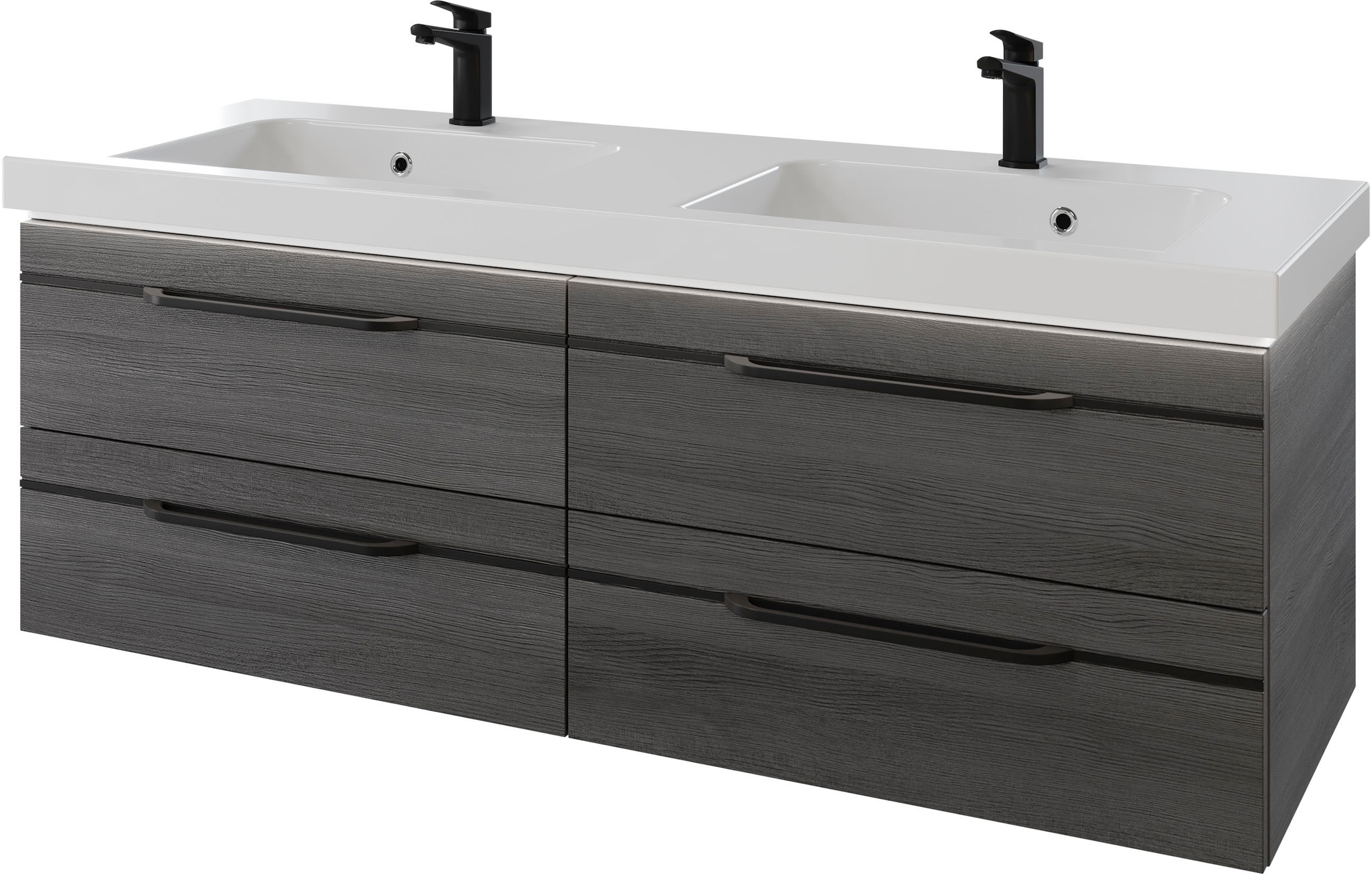 Saphir Badmöbel-Set »Balto 2-teilig Mineralmarmor-Doppelwaschtisch mit LED-Spiegel«, (2 St.), Waschplatz 150 cm breit, 4 Schubladen, inkl. Schubladendämpfer