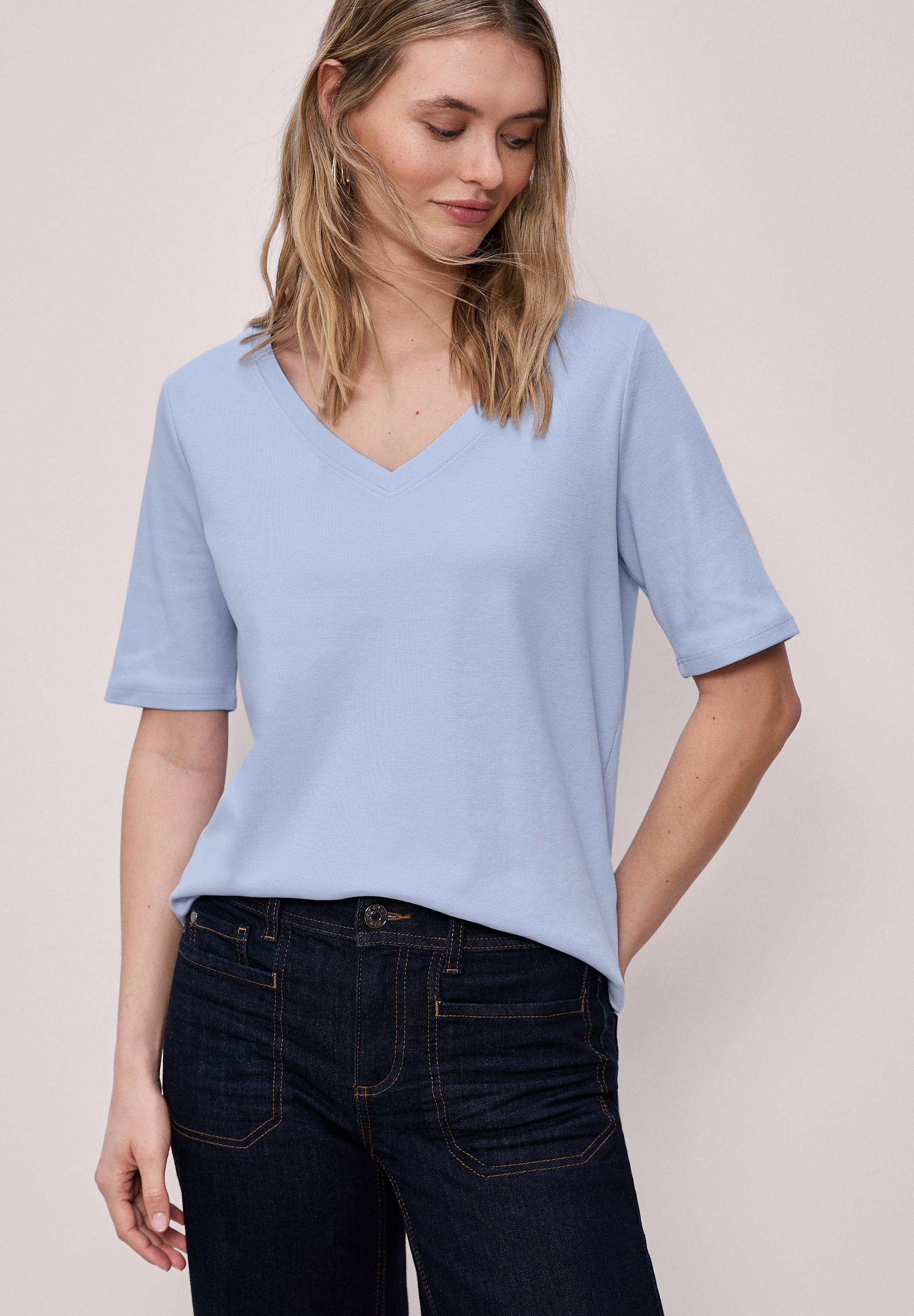 STREET ONE V-Shirt aus reiner Baumwolle