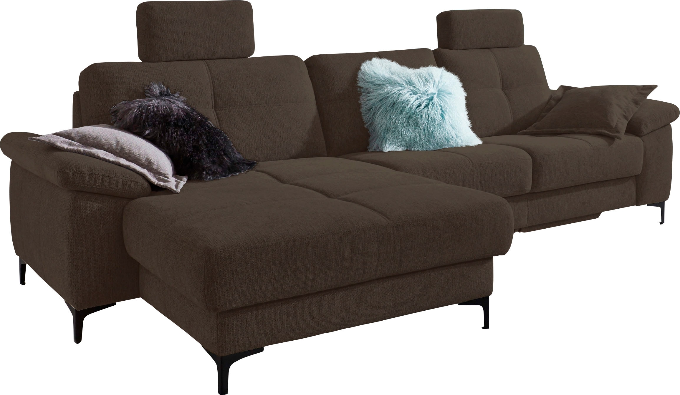 3C Carina Ecksofa "Burnaby bequem und modern, Breite 296cm, 12cm hoher Fuß, L-Form" 2 Kopfstützen, optional mit Schlaf- und motorischer Relaxfunktion