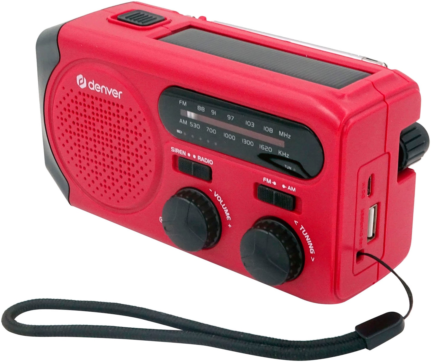 Denver Radio »SCR-2010 Solar und Kurbel«, (FM-Tuner-AM-Tuner), integrierter 2.000 mAh Akku, Batteriebetrieb möglich, Taschenlampe