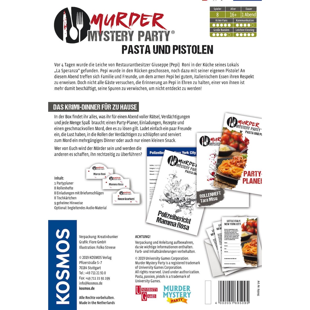 Kosmos Spiel »Murder Mystery Party - Pasta und Pistolen«