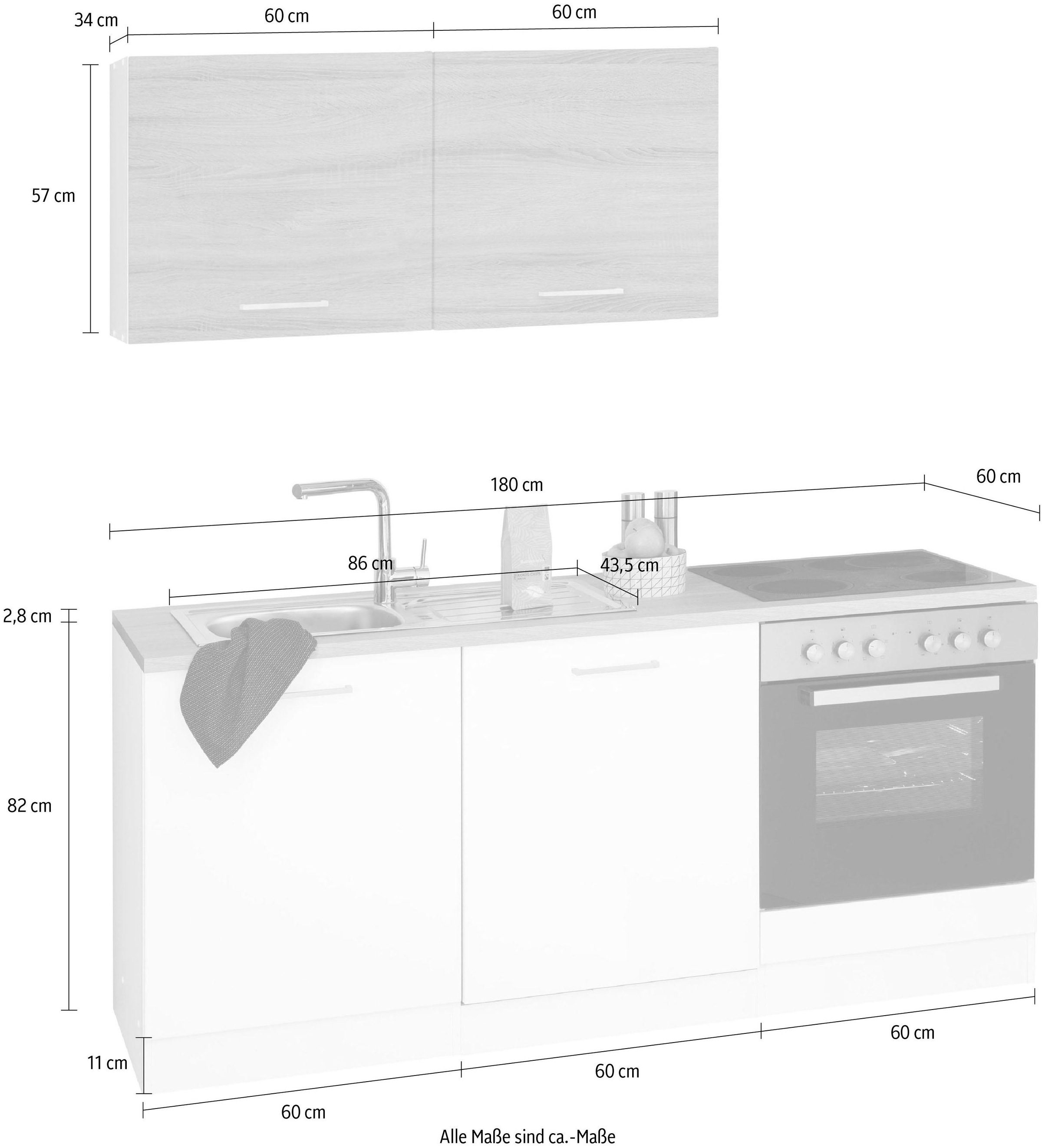 HELD MÖBEL Küchenzeile »Visby«, ohne E-Geräte, Breite 180 cm für Geschirrspülmaschine