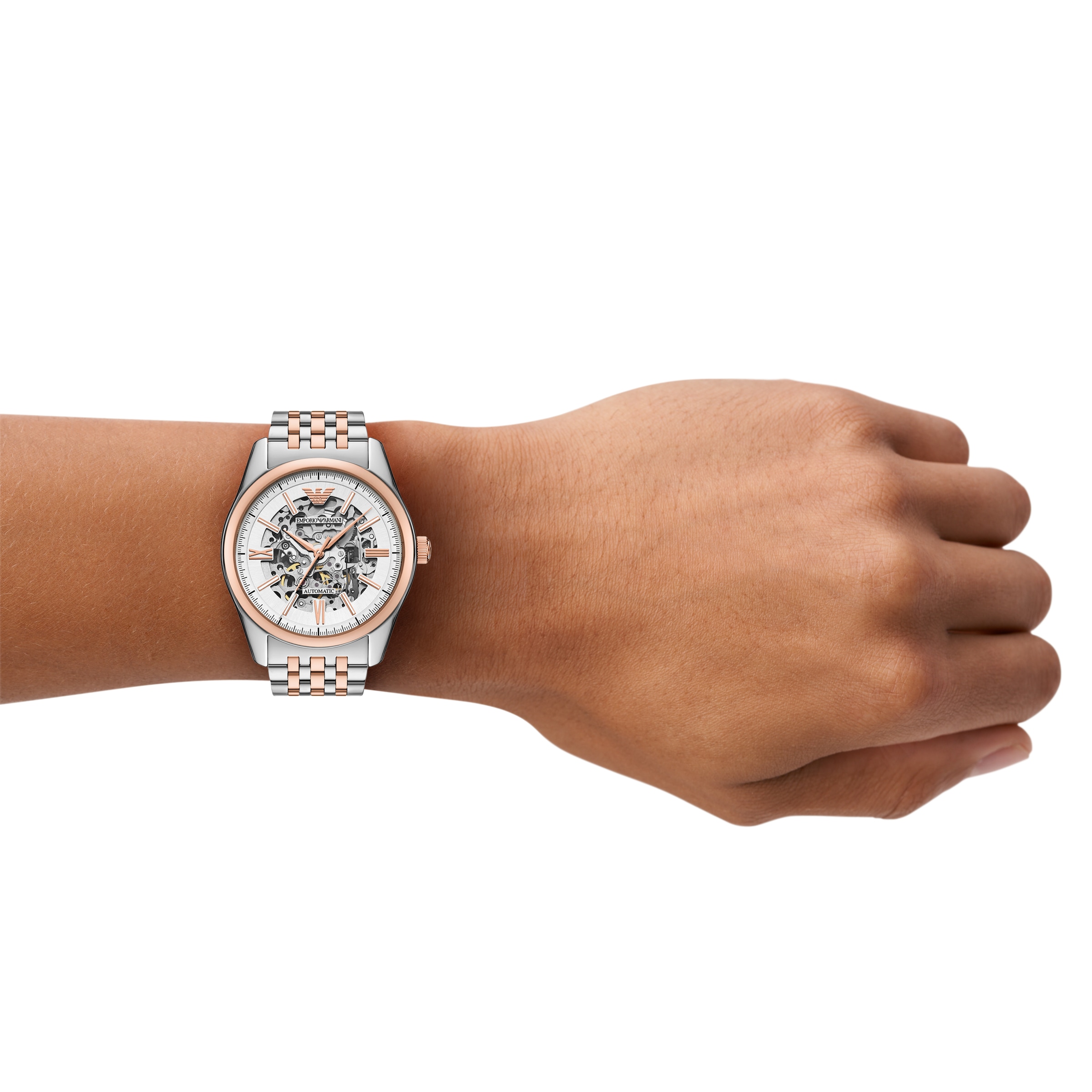 Emporio Armani Automatikuhr, Armbanduhr, Herrenuhr, Mechanische Uhr, Edelstahlarmband, analog