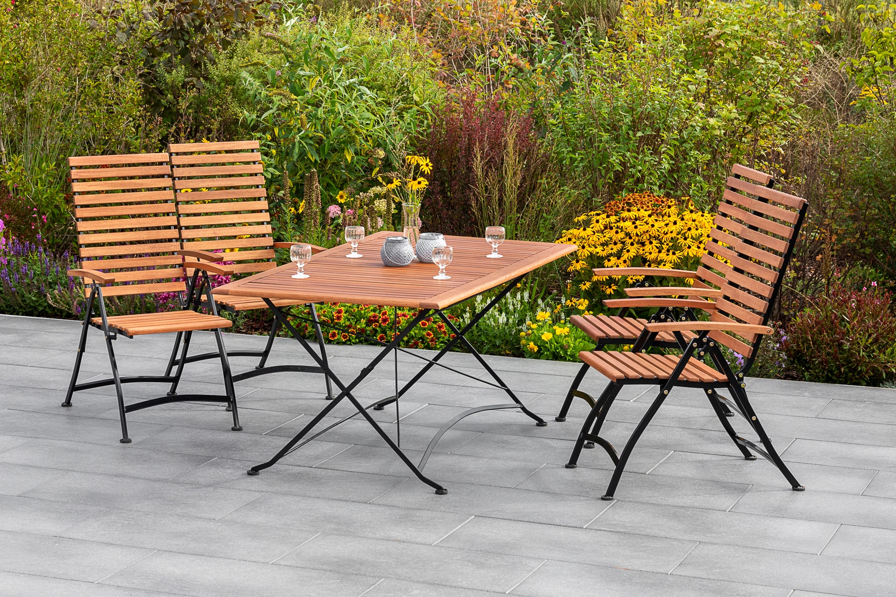 MERXX Garten-Essgruppe "Schloßgarten", (5 tlg.), 4 Klappsessel mit Tisch günstig online kaufen