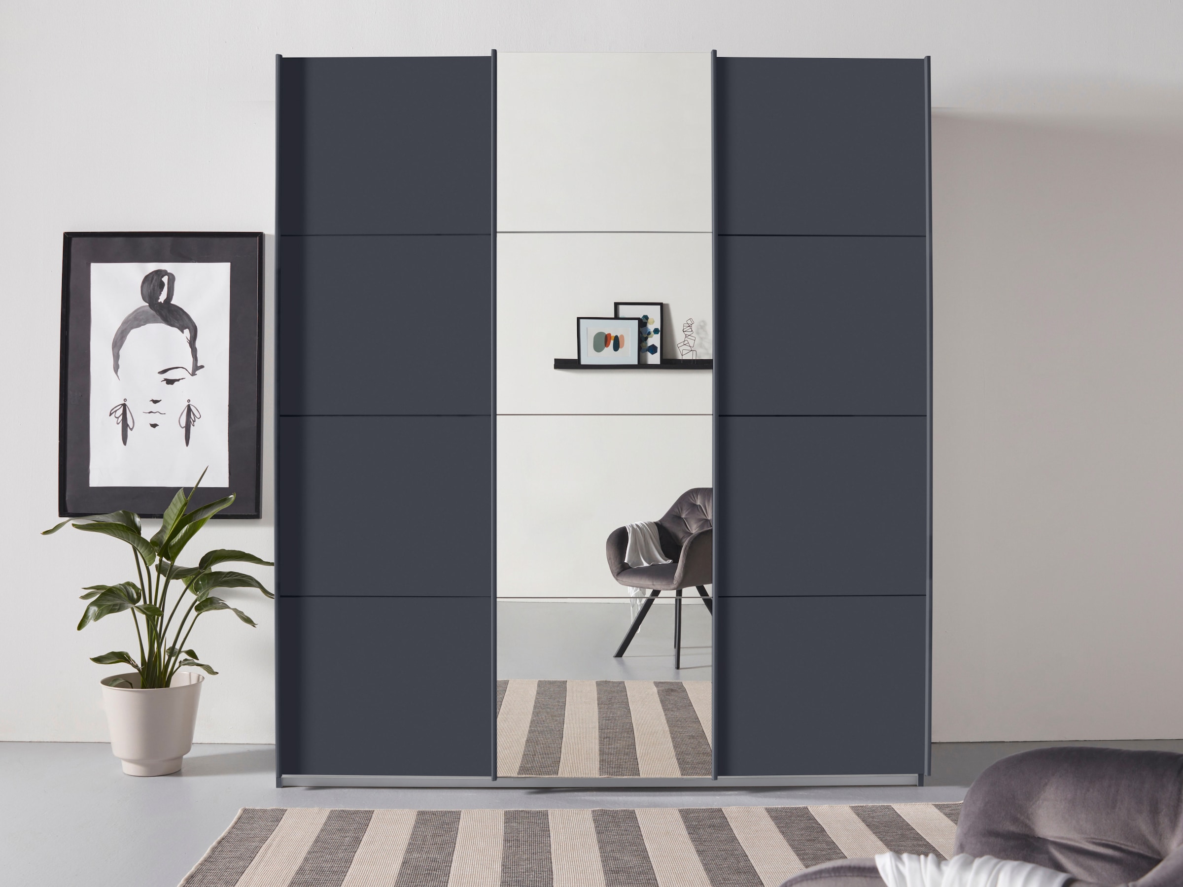 rauch Schwebetürenschrank »Kleiderschrank Schrank Garderobe Wäscheschrank Ankleide OTELI« Breiten 203/271/315/360 cm Höhen 210/229 cm,  mit Mittelspiegel, in verschiedenen Dekor- und Hochglanzfarben