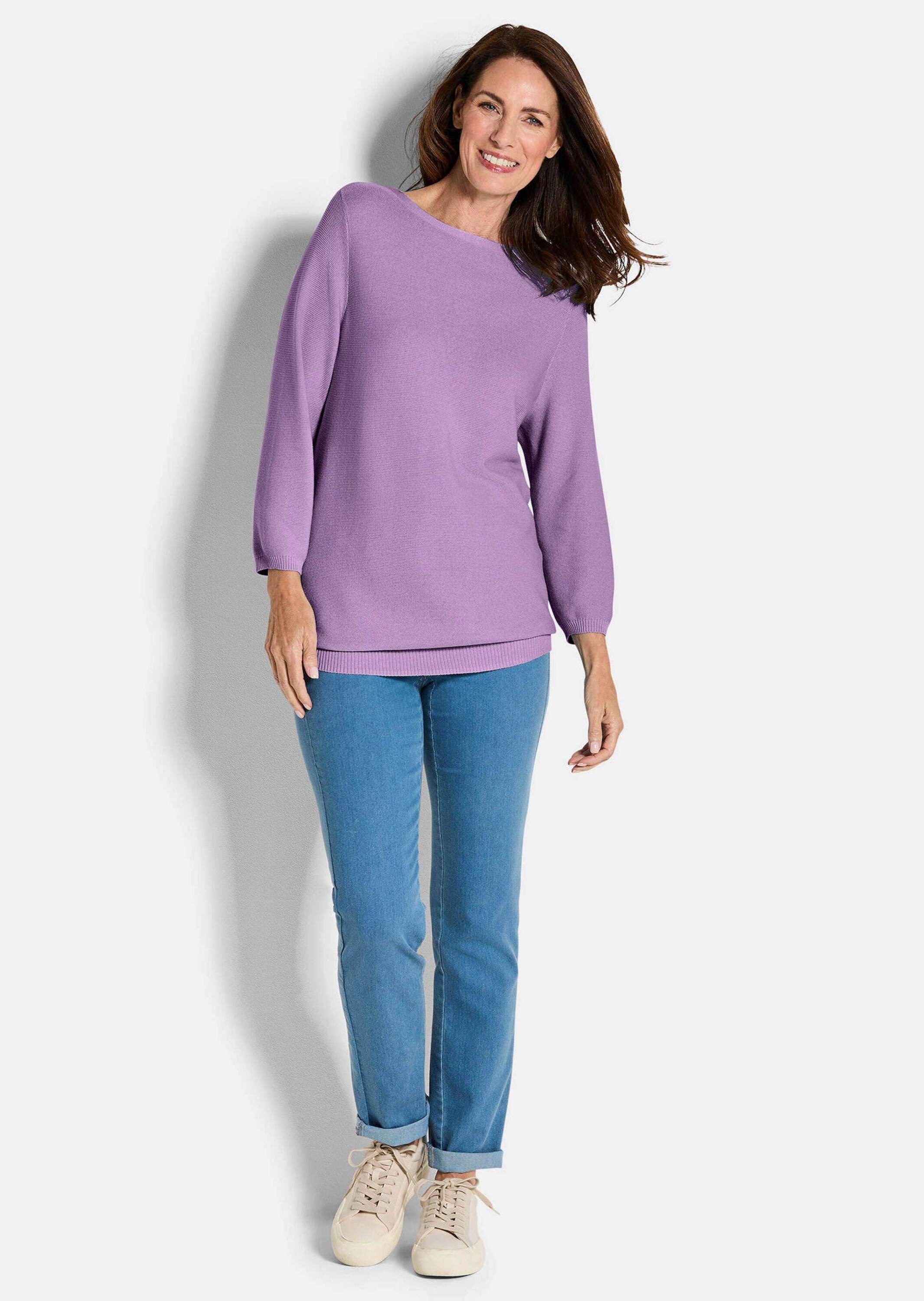 GOLDNER Rundhalspullover "Kurzgröße Eleganter Baumwollpullover, Halbarm" U- günstig online kaufen