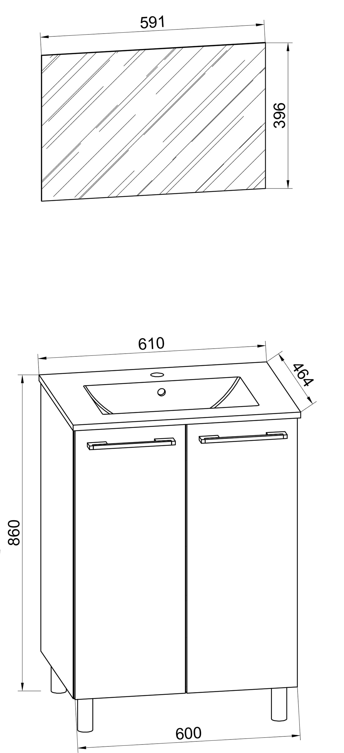 VCM Waschtisch »3.-tlg. Waschplatz Waschtisch Badinos Drehtür SP« 3 Stk. tlg.