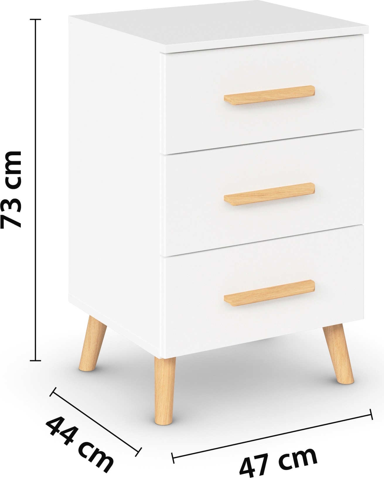 rauch Nachtkommode »Skandi by Aditio«, mit Massivholzgriffen, 3 Schubladen mit Softclose-Funktion