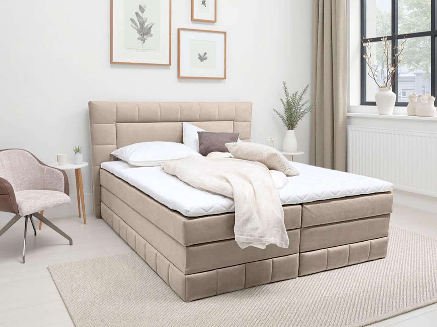 OTTO home Boxbett "PHILIPPA, Polsterbett mit Bettkasten, mit Taschenfederkernmatratze H3" mit Kaltschaum-Topper, Microfaser-Bezug, wahlweise mit LED-Beleuchtung