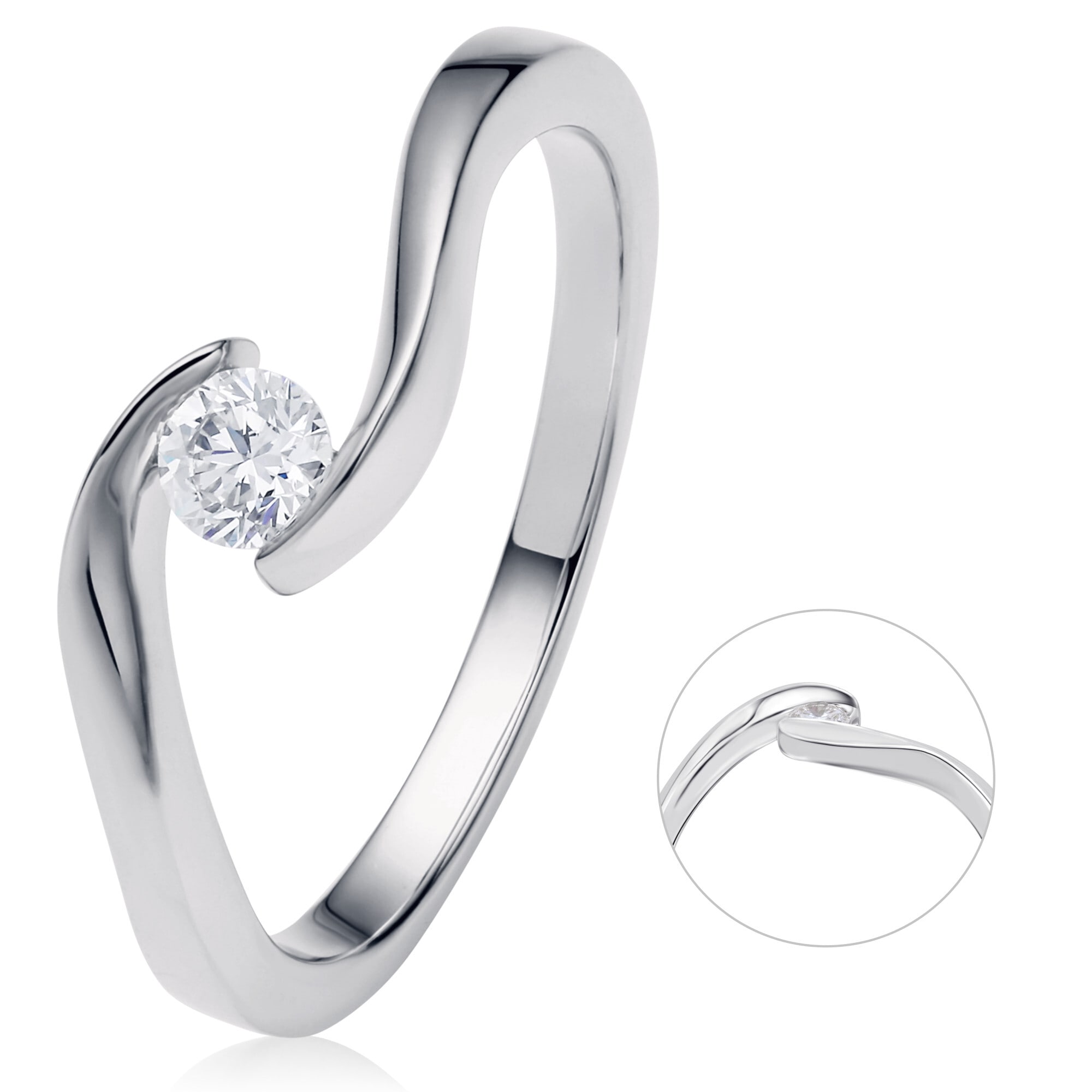 Diamantring »0,20 ct Diamant Brillant Spannfassung Ring aus 585 Weißgold«, Damen Gold...