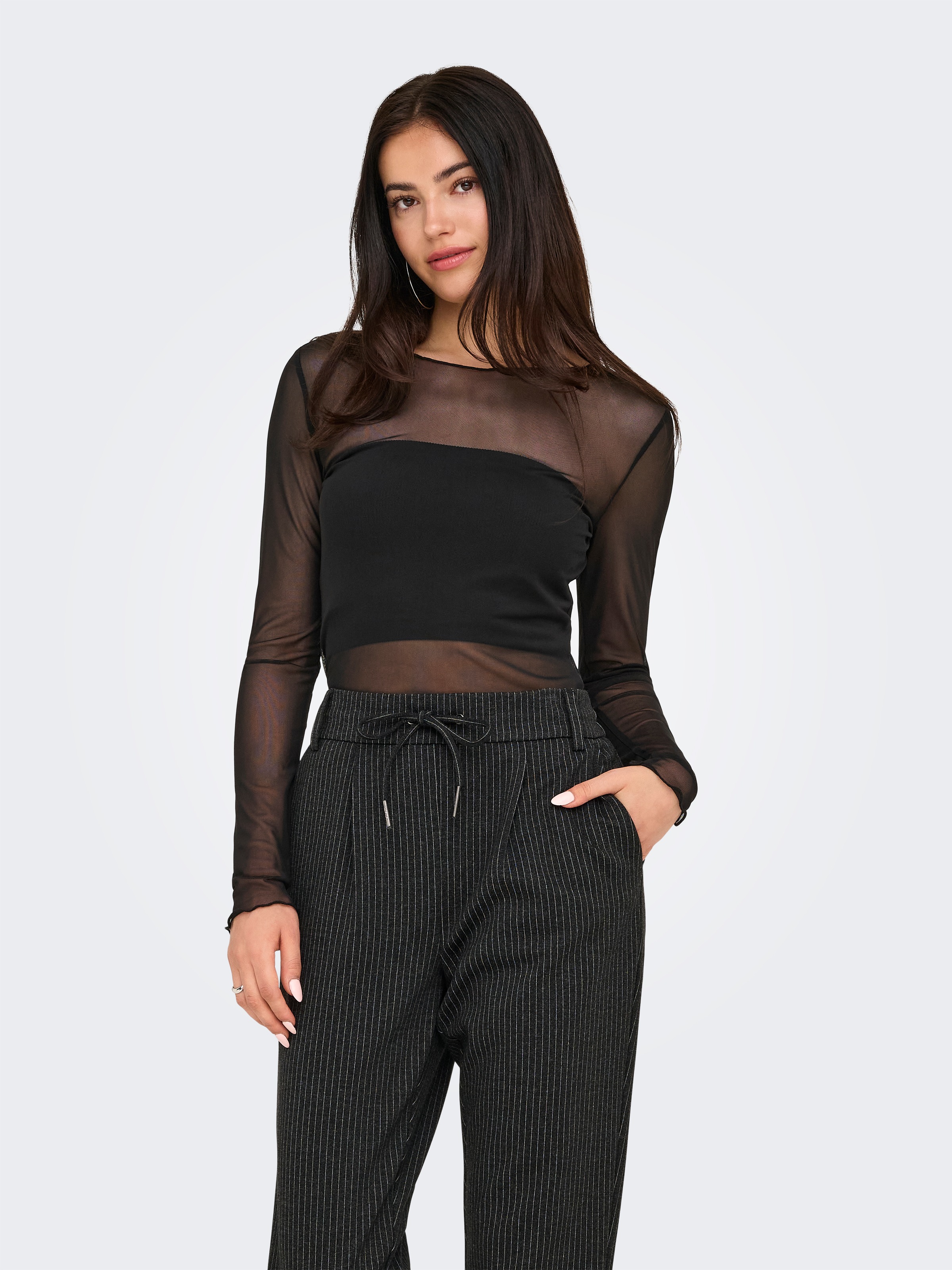 JDY Langarmshirt »JDYELSA NEW L/S O NECK TOP JRS NOOS«, leicht transparenter Look