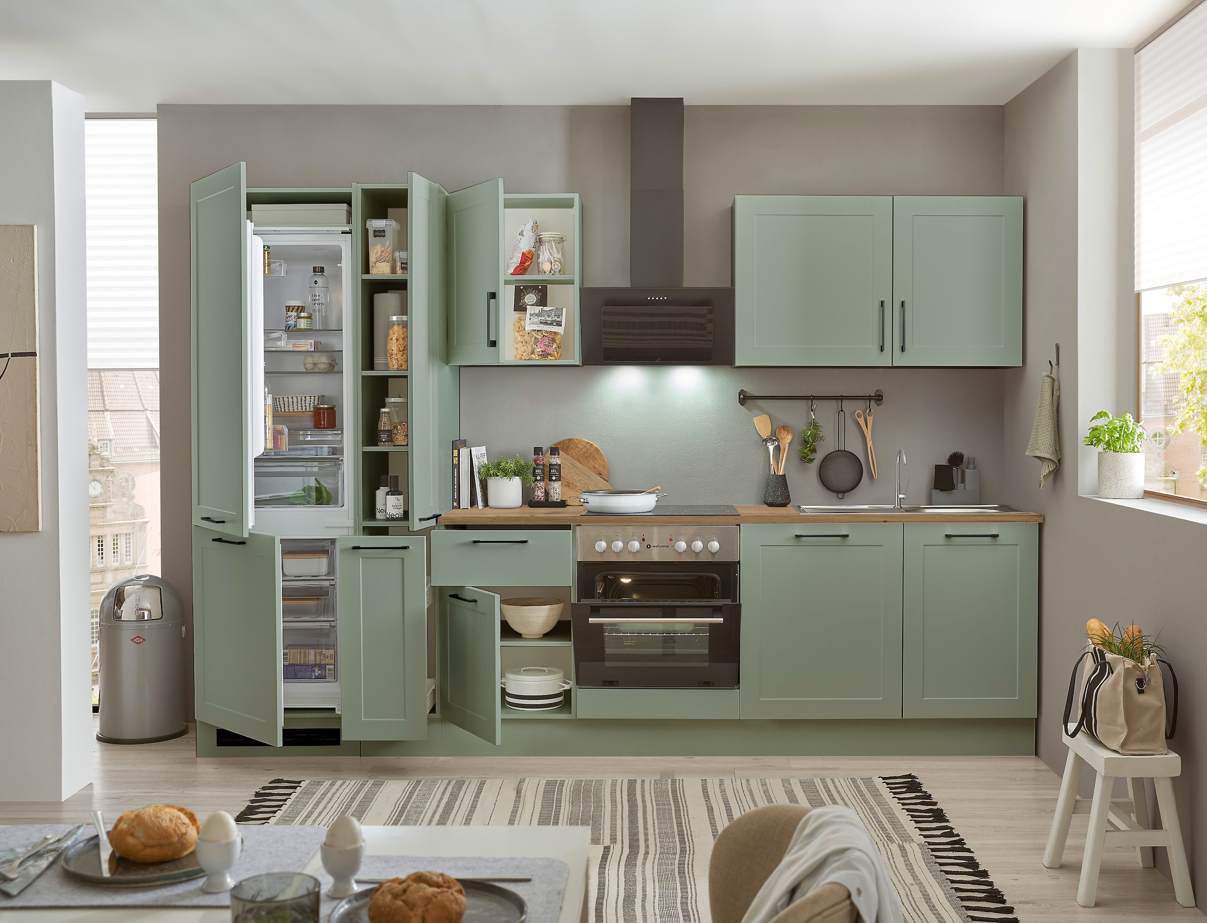 BASIC by Balculina Küchenzeile »Marsi«, Breite 310 cm, wahlweise mit E-Geräten, mit Soft-Close-Funktion