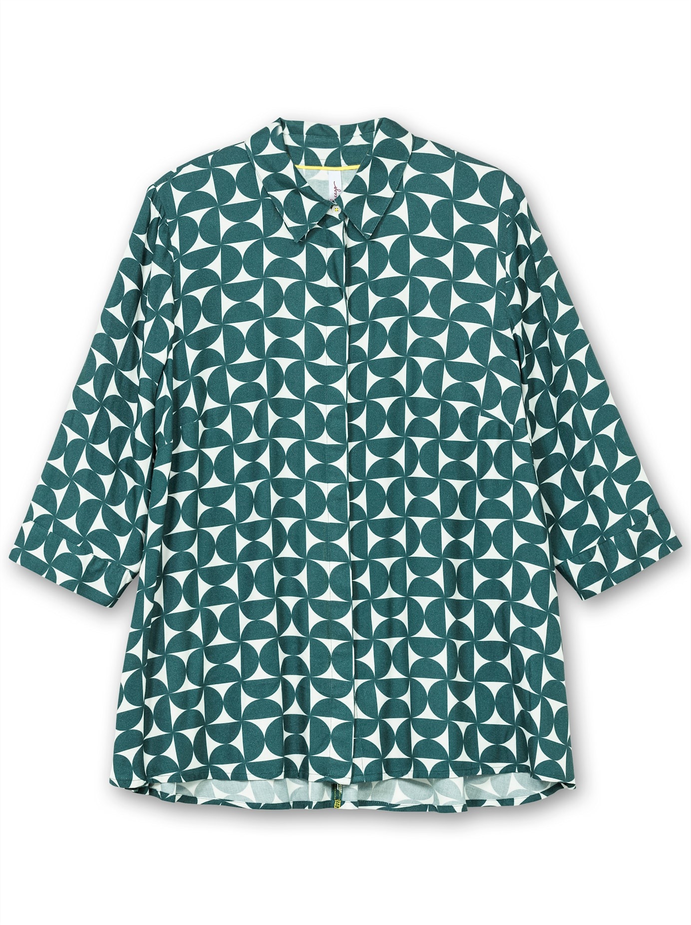 Sheego Women's Long Blouse Dark Green Patterned Size 48 3