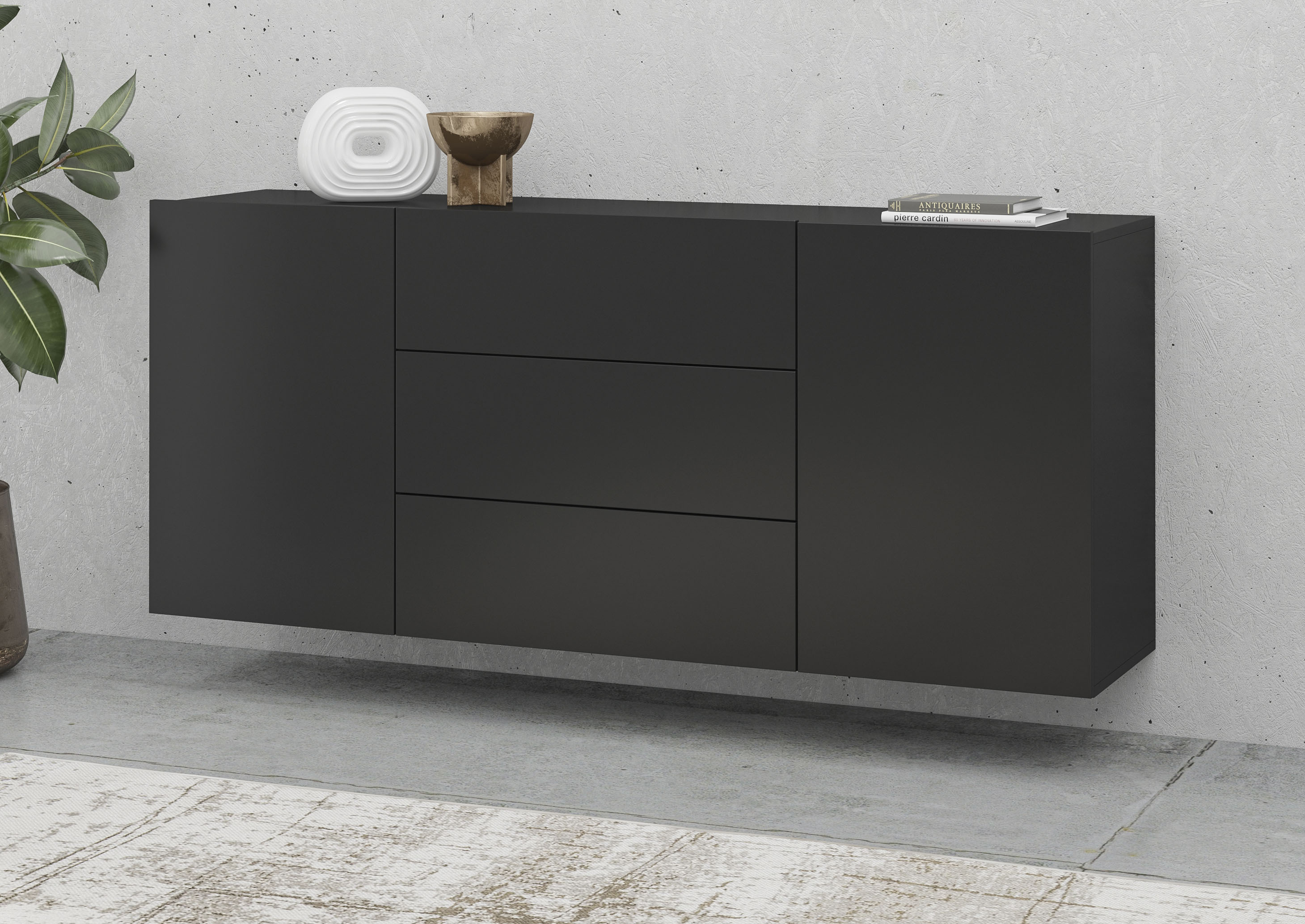 Home affaire Sideboard "Ava, Breite 140 cm, hängend und stehend montierbar" moderne grifflose Kommode, Schubladenschrank, 2Türen/3Schubkästen