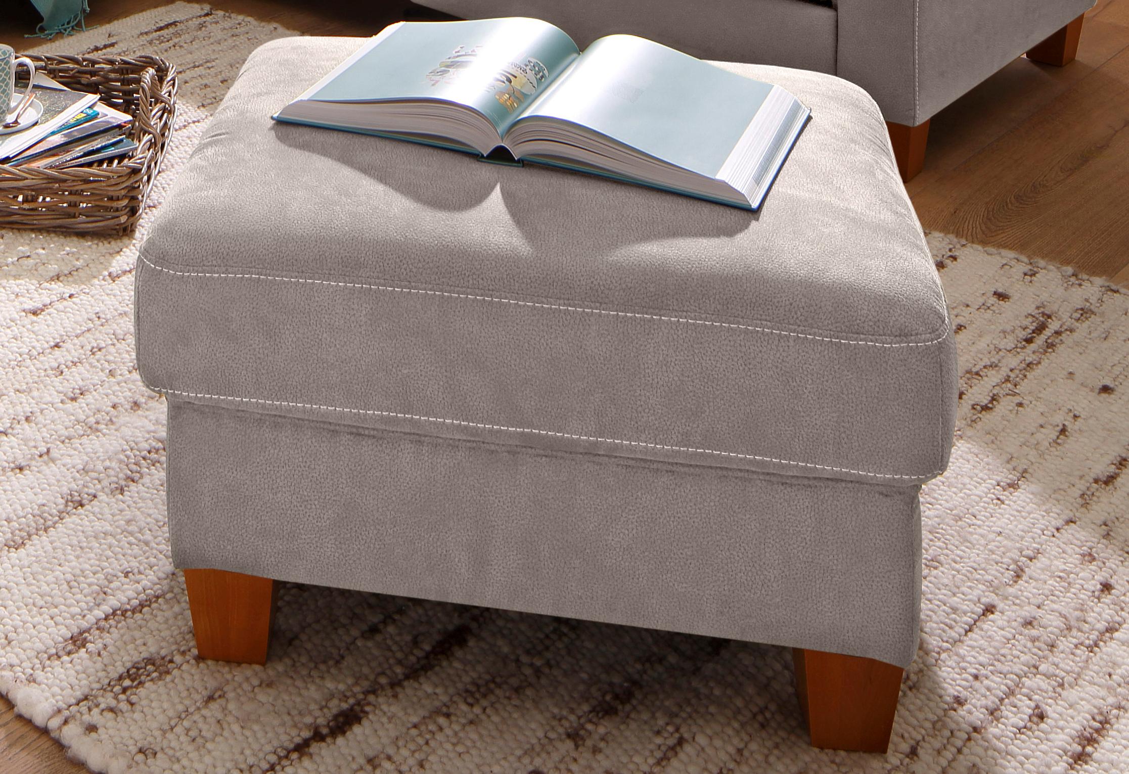 OTTO home Hocker "Borkum; B: 75cm, Federkern-Polsterung, vielseitig nutzbar" Fußablage & Sitzgelegenheit, frei im Raum stellbar, Massivholzfüße