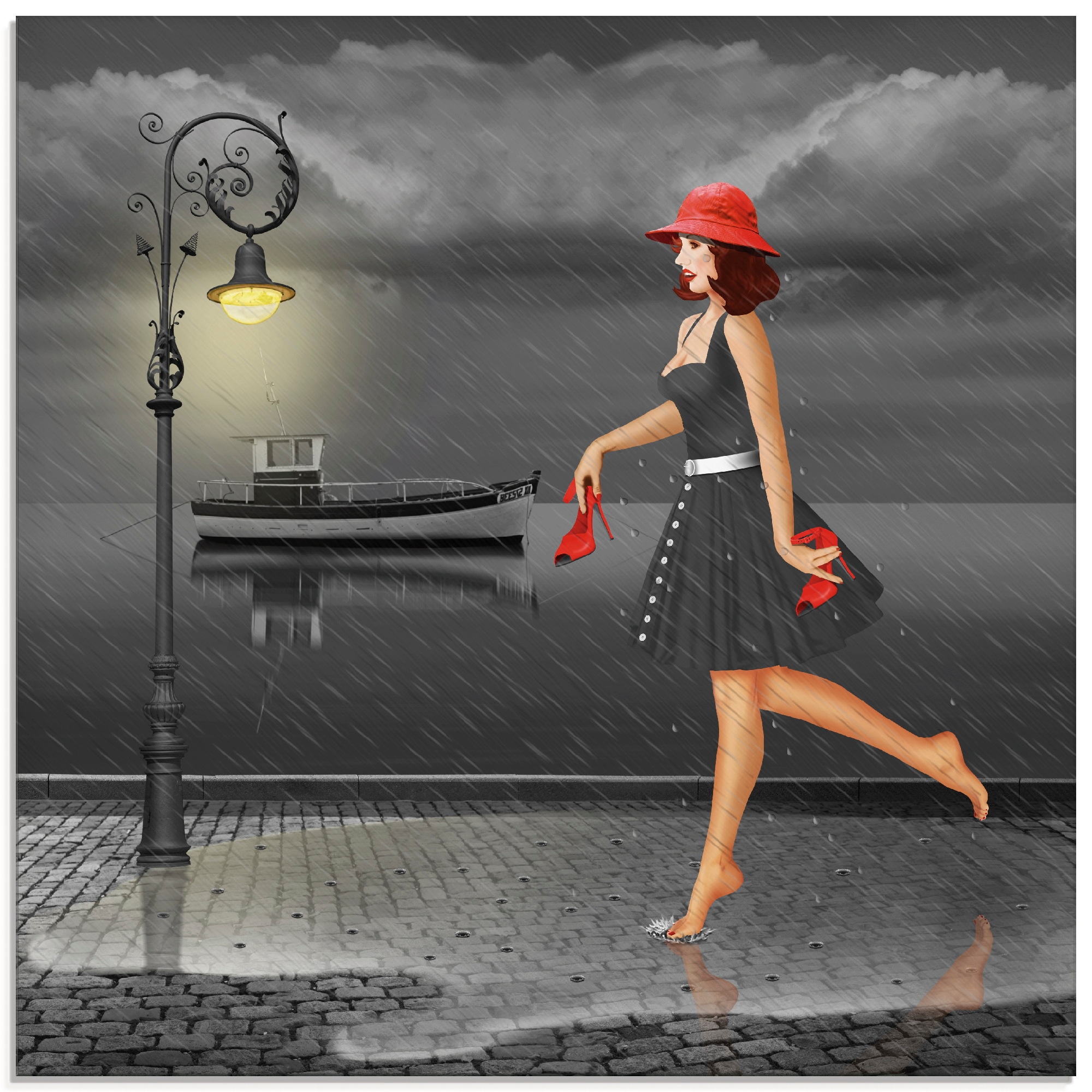 Artland Glasbild "Tanzen im Regen", Frau, (1 St.), in verschiedenen Größen