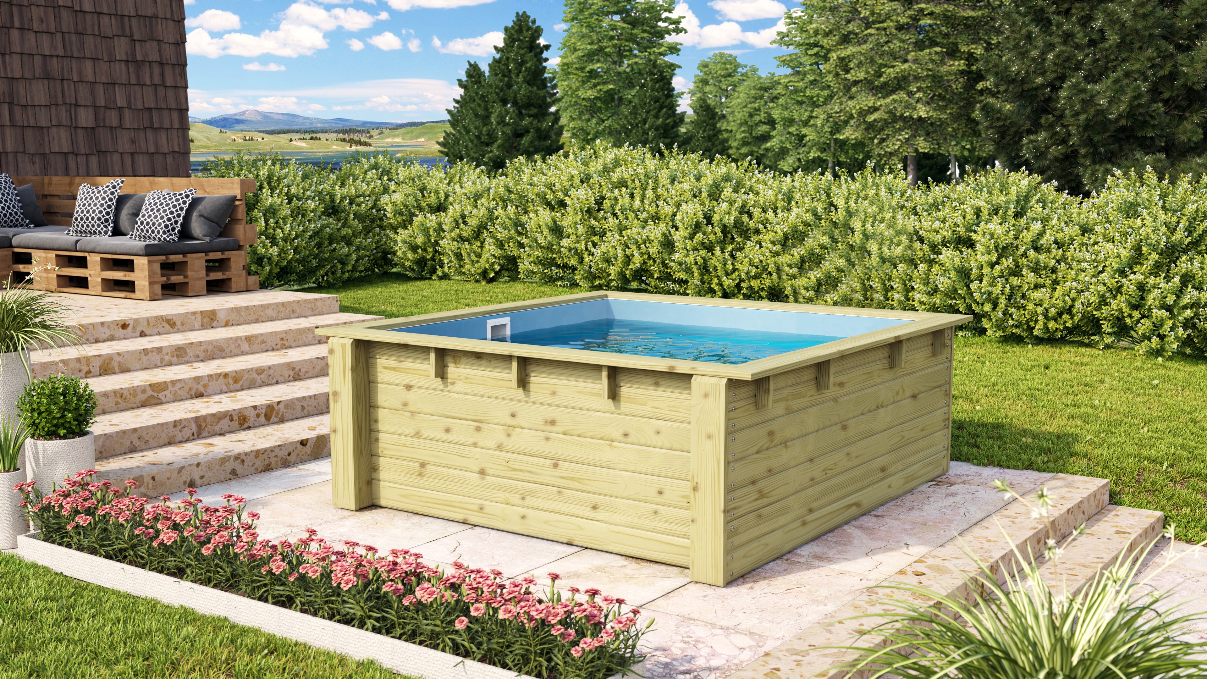 Karibu Rechteckpool "Minipool L220 x B 220 x H 78 cm" kesseldruckimprägniert, Made in Germany