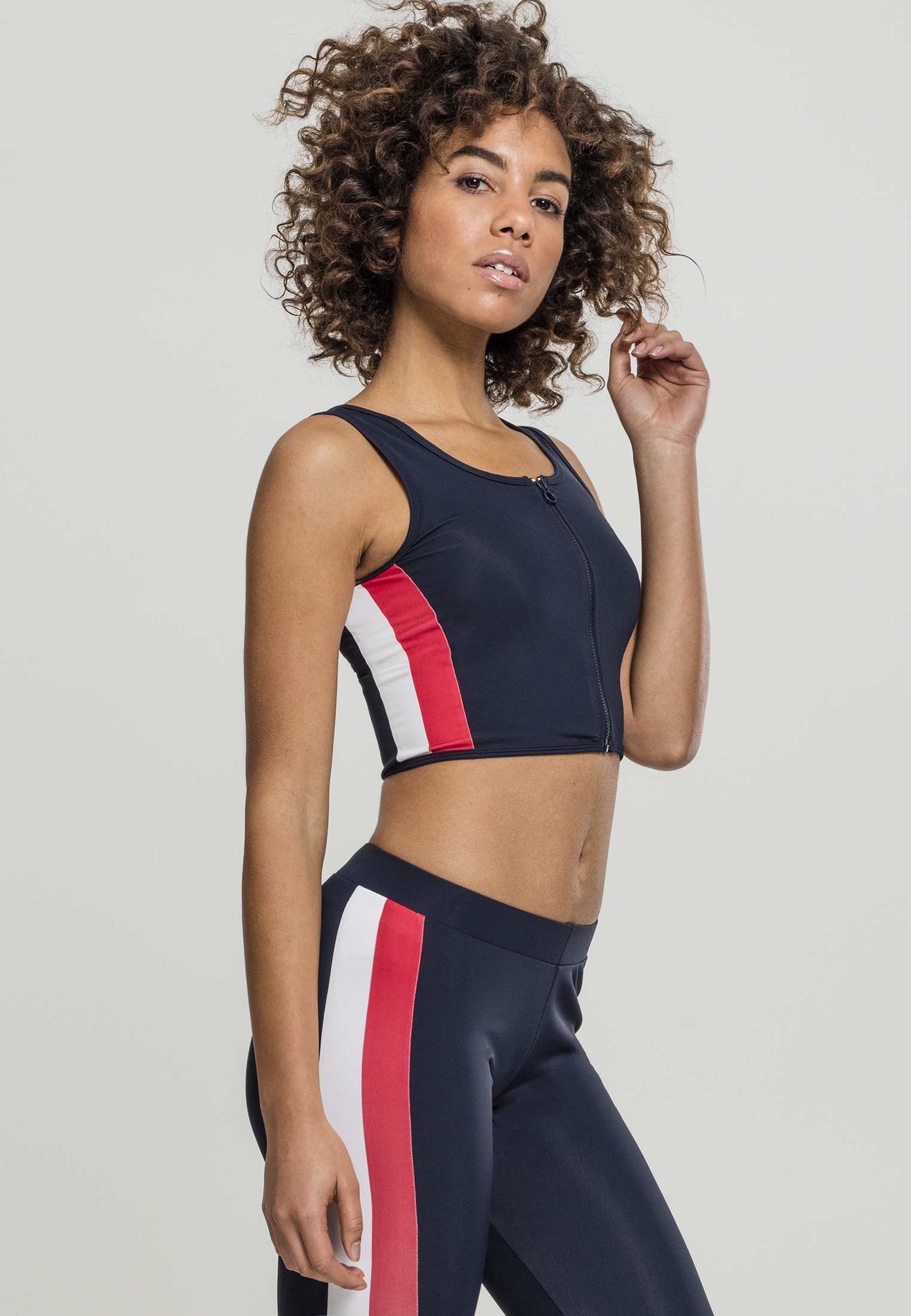 Muskelshirt »Urban Classics Damen Ladies Side Stripe Cropped Zip Top«, (1 tlg.)