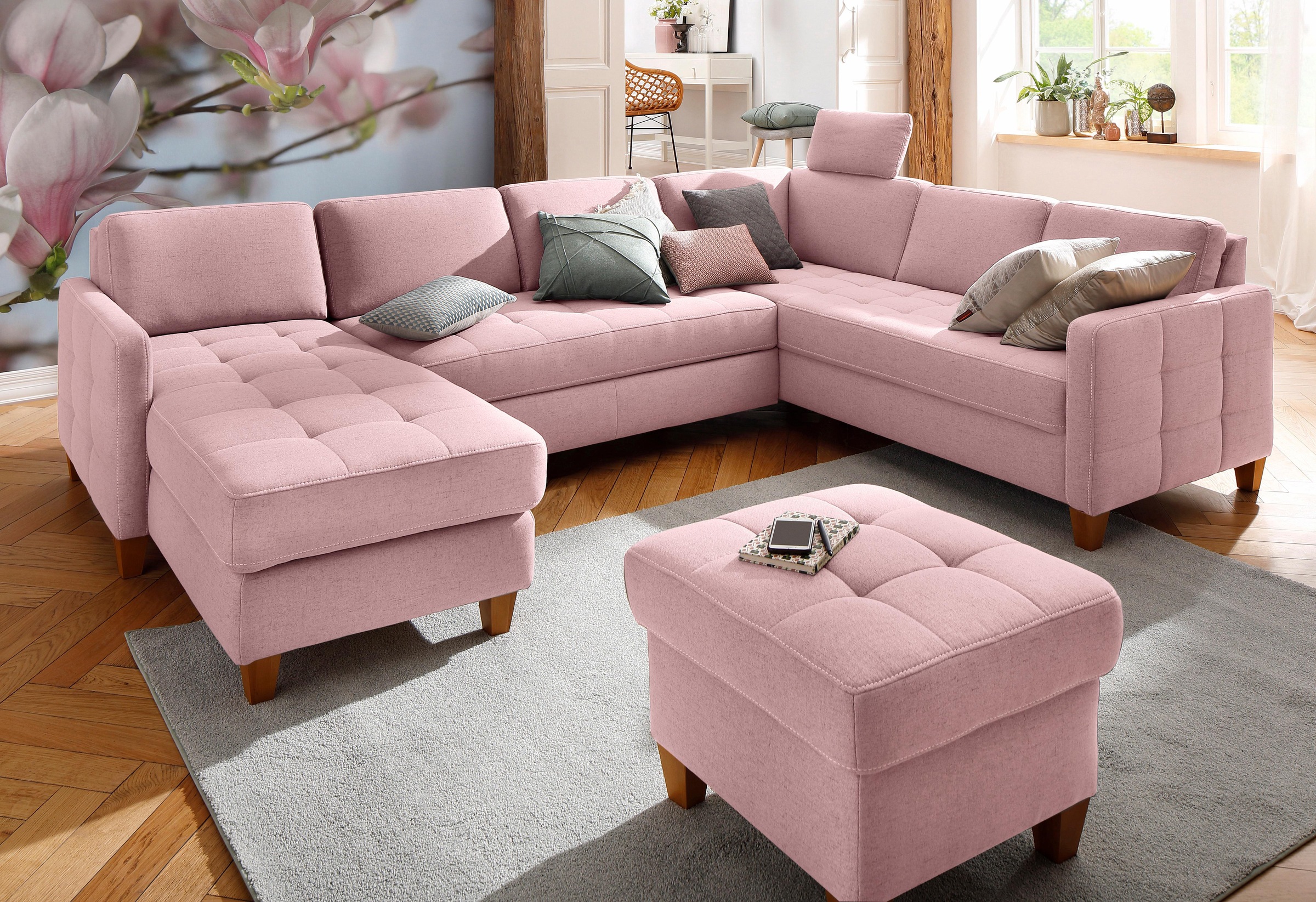 Home affaire Wohnlandschaft "Earl U-Form" wahlweise auch mit Bettfunktion o günstig online kaufen