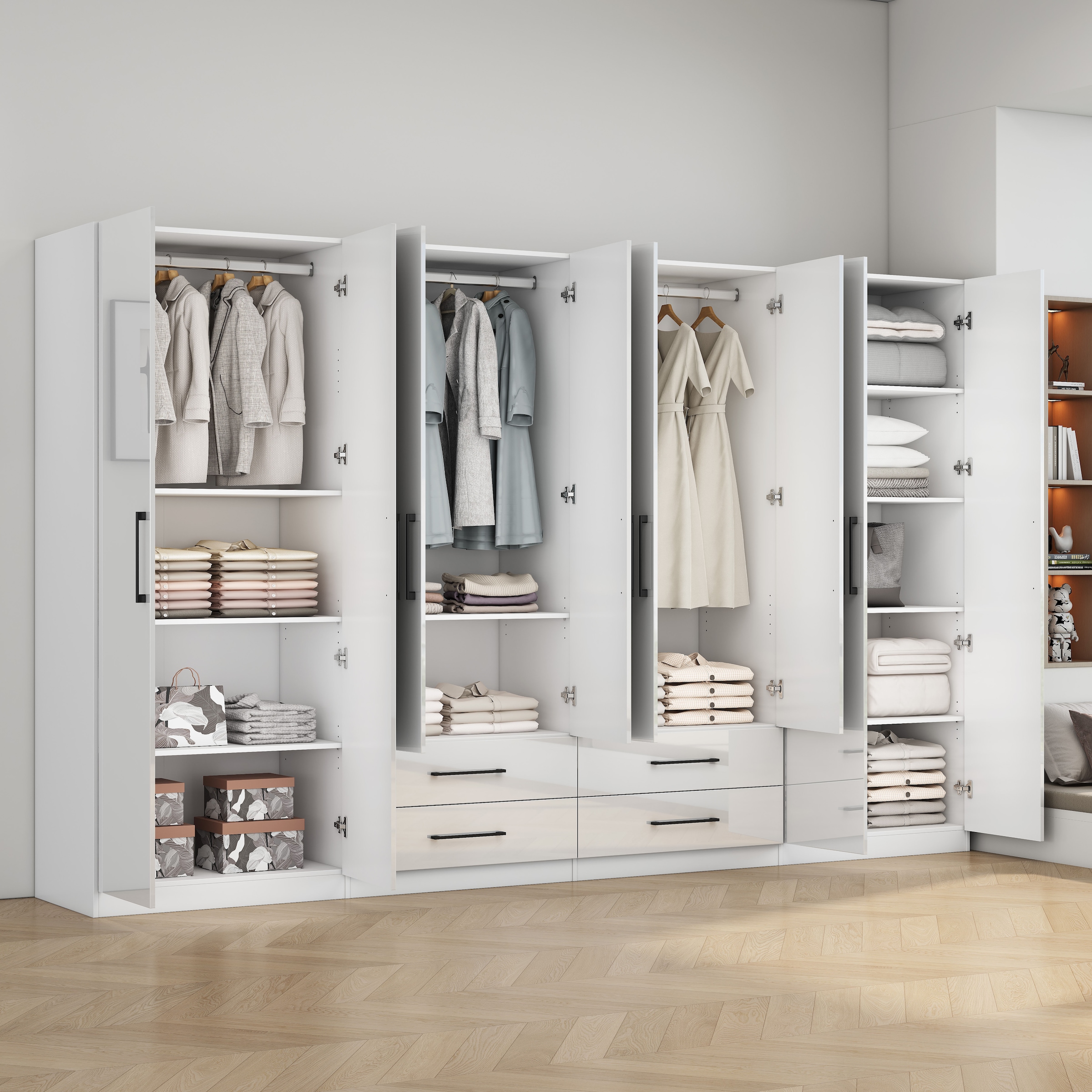OTTO home Kleiderschrank »Sylt Schlafzimmerschrank Garderobe Schrank in hochglanz mit 8 Türen« Drehtürenschrank mit perfekter Innenausstattung