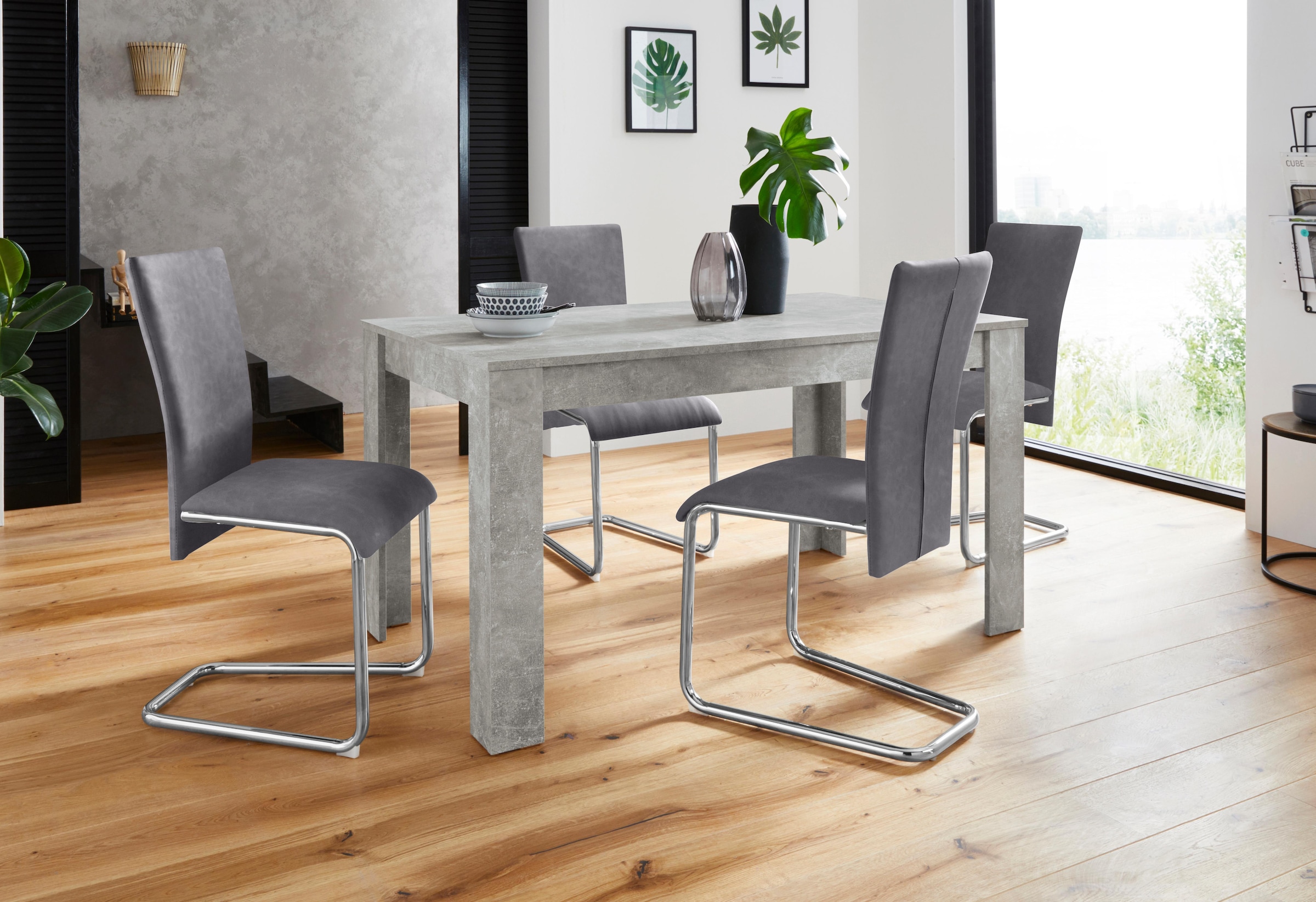 Homexperts Essgruppe »Nick3-Mulan«, (Set, 5 tlg.), mit 4 Stühlen, Tisch in  Beton-Optik, Breite 140 cm bestellen | BAUR