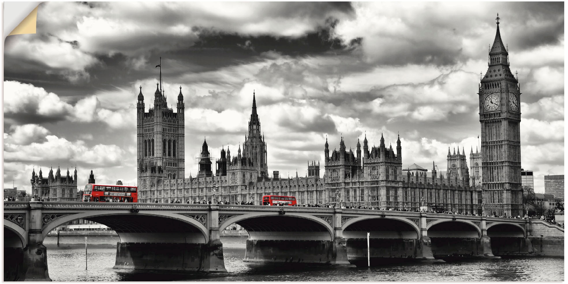 Artland Wandbild "London Westminster Bridge & Red Buses", Großbritannien, (1 St.), als Leinwandbild, Poster, Wandaufkleb