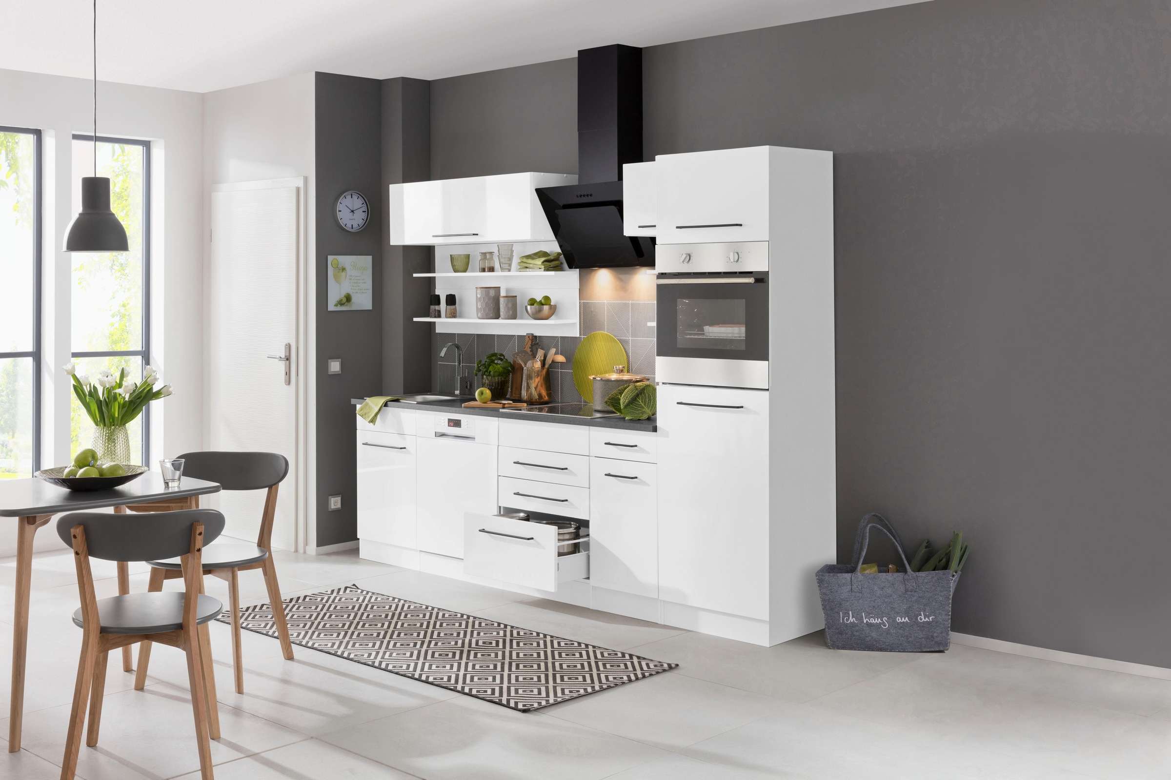 KOCHSTATION Küchenzeile »KS-Tulsa«, mit E-Geräten, Breite 270 cm, schwarze Metallgriffe, MDF Fronten