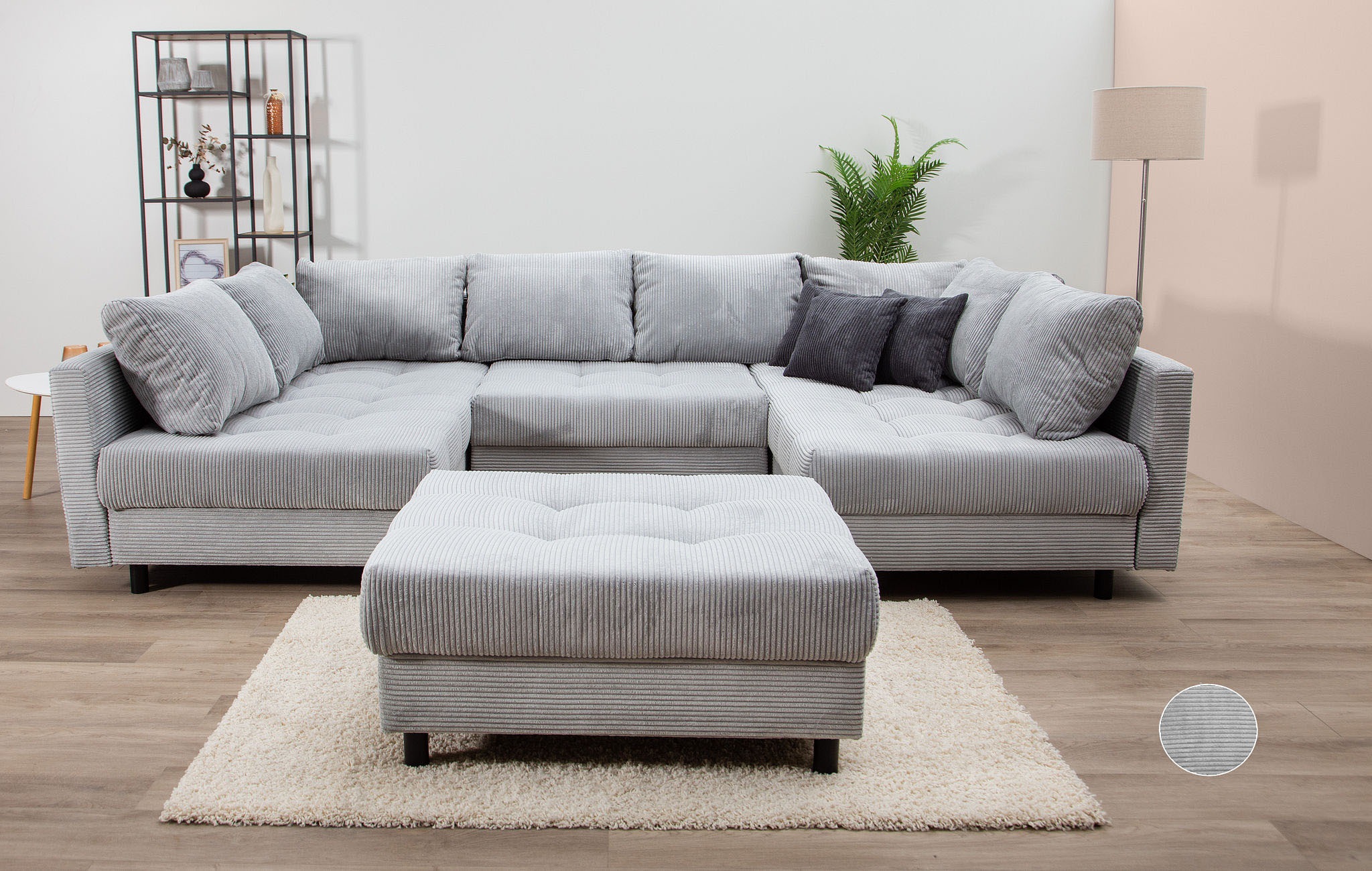 COLLECTION AB Wohnlandschaft "Toni U-Form, B: 298 cm, XXL-Liegefläche 282x178 cm mit Hocker" Set: Sofa & Hocker, 3 Zierkissen, Federkern