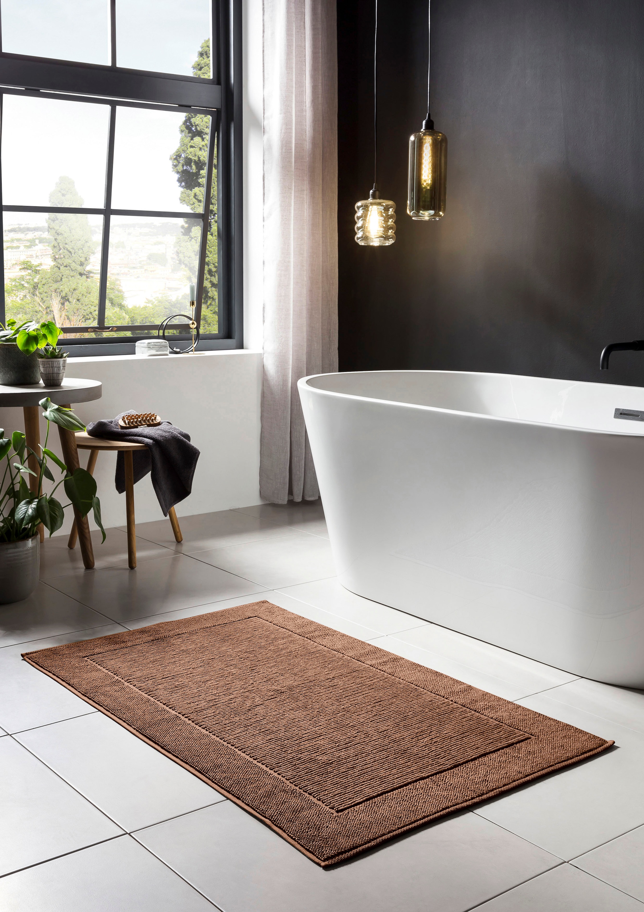 done.® Badematte »Damian«, fußbodenheizungsgeeignet, Badteppich, Uni-Farben, mit Bordüre, Hoch-Tief Effekt, reine Baumwolle