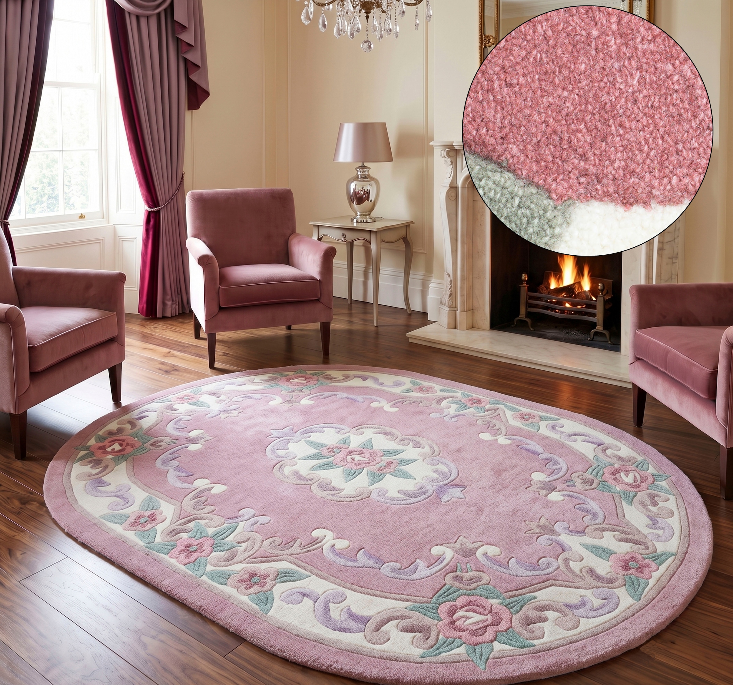 THEKO Teppich »Ming, handgetuftet« oval 14 mm Höhe Pastell-Farben, florales Design, auch in oval & rund, Wohnzimmer