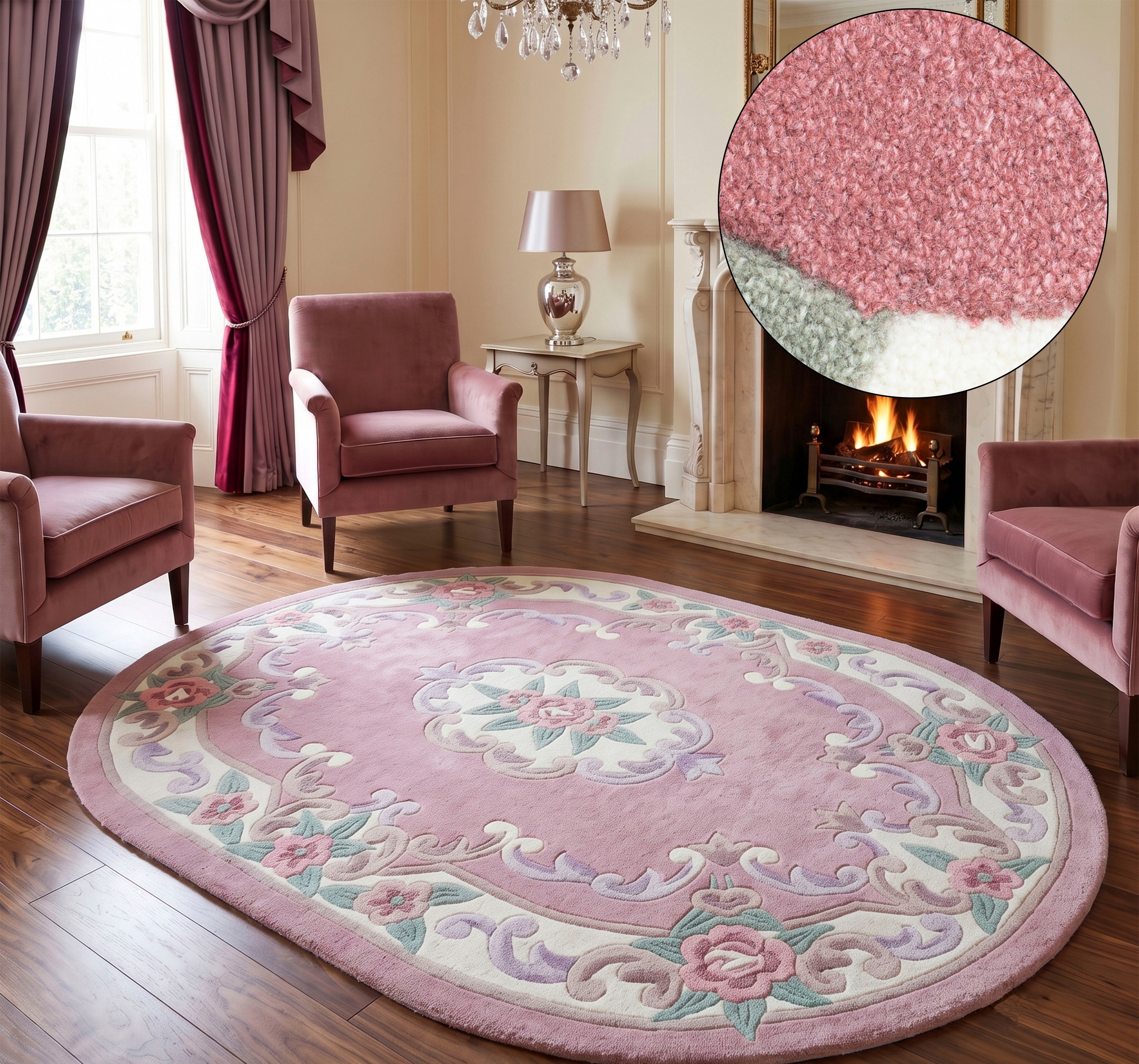 THEKO Teppich "Ming" oval 14 mm Höhe hochwertiges Acrylgarn, ideal im Wohnzimmer & Schlafzimmer