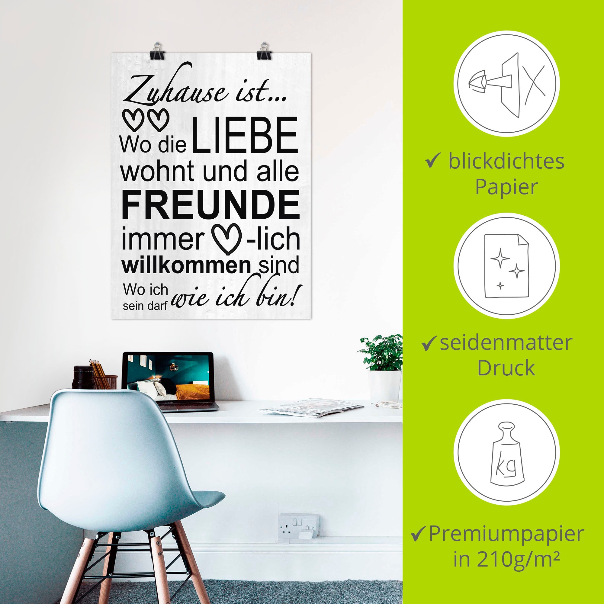 Artland Wandbild »Wo die Liebe wohnt«, Sprüche & Texte, (1 St.), als Alubild, Outdoorbild, Leinwandbild, Poster, Wandaufkleber