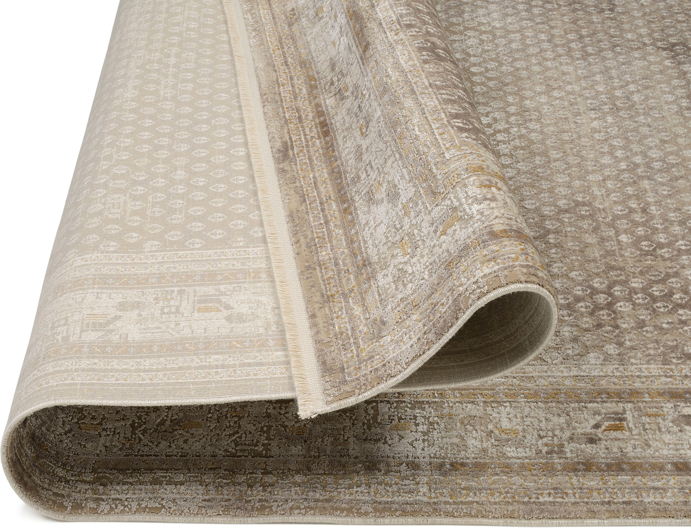 Teppich OCI DIE TEPPICHMARKE "BESTSELLER MIRI", beige (beige, goldfarben), B:240cm H:8mm L:340cm, Polyacryl, Viskose, Teppiche, Teppich, Glanz Viskose, mit Fransen, Hoch Tief Struktur, Vintage, Wohnzimmer 3