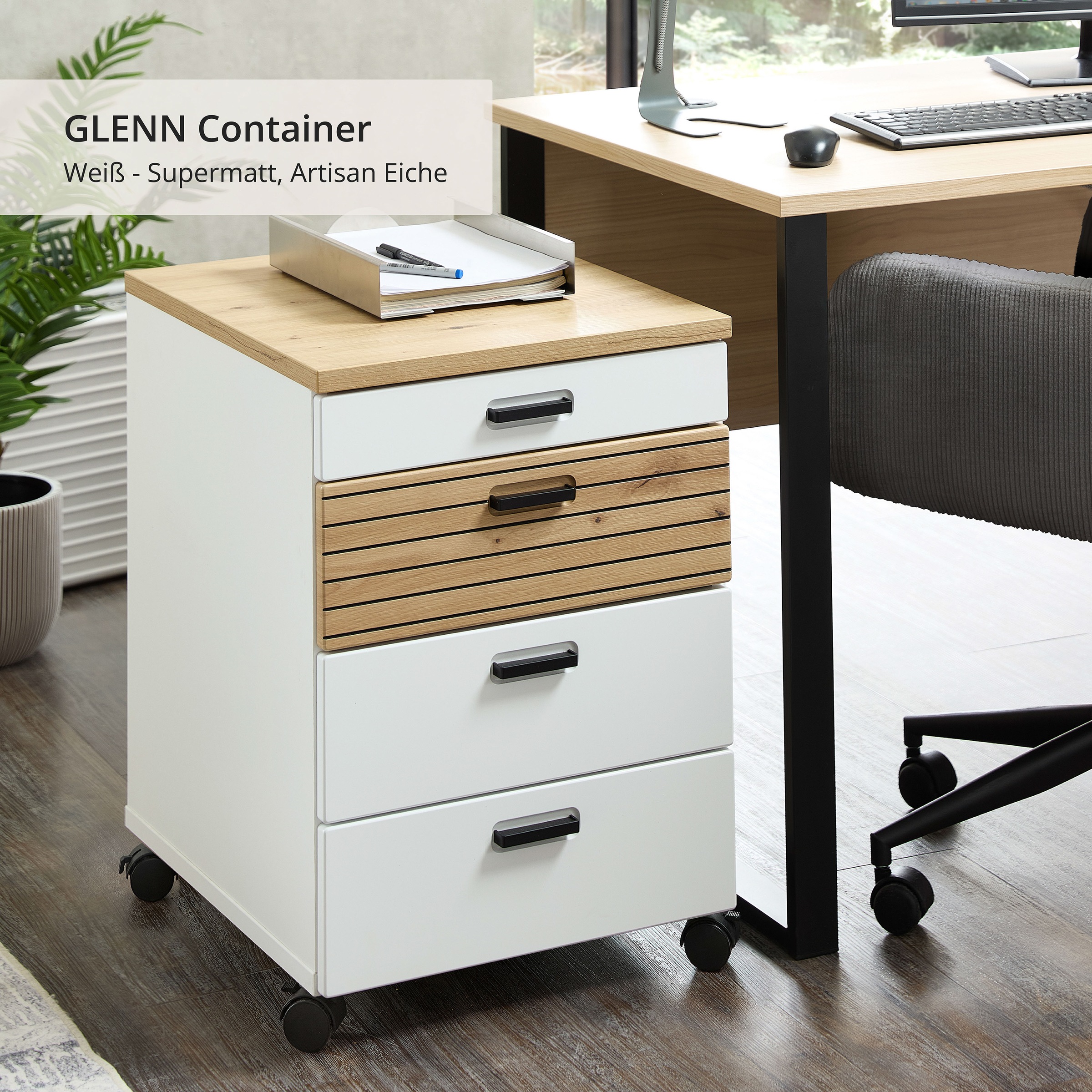 Innostyle Rollcontainer »Rollcontainer Glenn, 45 x 66 x 55 cm (B/H/T)« 1 Stk. tlg. inkl. Filzeinlage, 4 Rollen(2 mit Bremsen) oder Sockel, SK Soft-Close