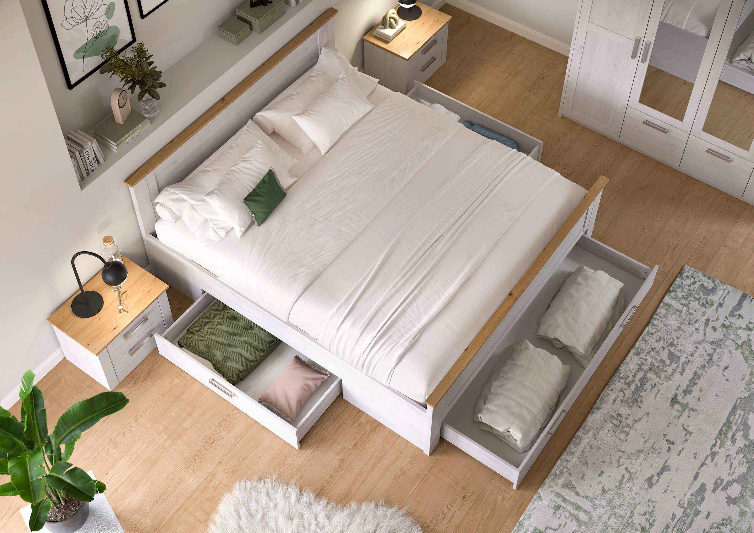 Home affaire Stauraumbett »COSENZA, TOPSELLER!, Breite 189cm, im Landhausstil, 3 Schubkästen« für Matratzen 180x200 cm, viel Stauraum, ohne Matratzen und Lattenrost,  Bett, Kastenbett, Bettgestell, Schlafzimmer, Schlafen