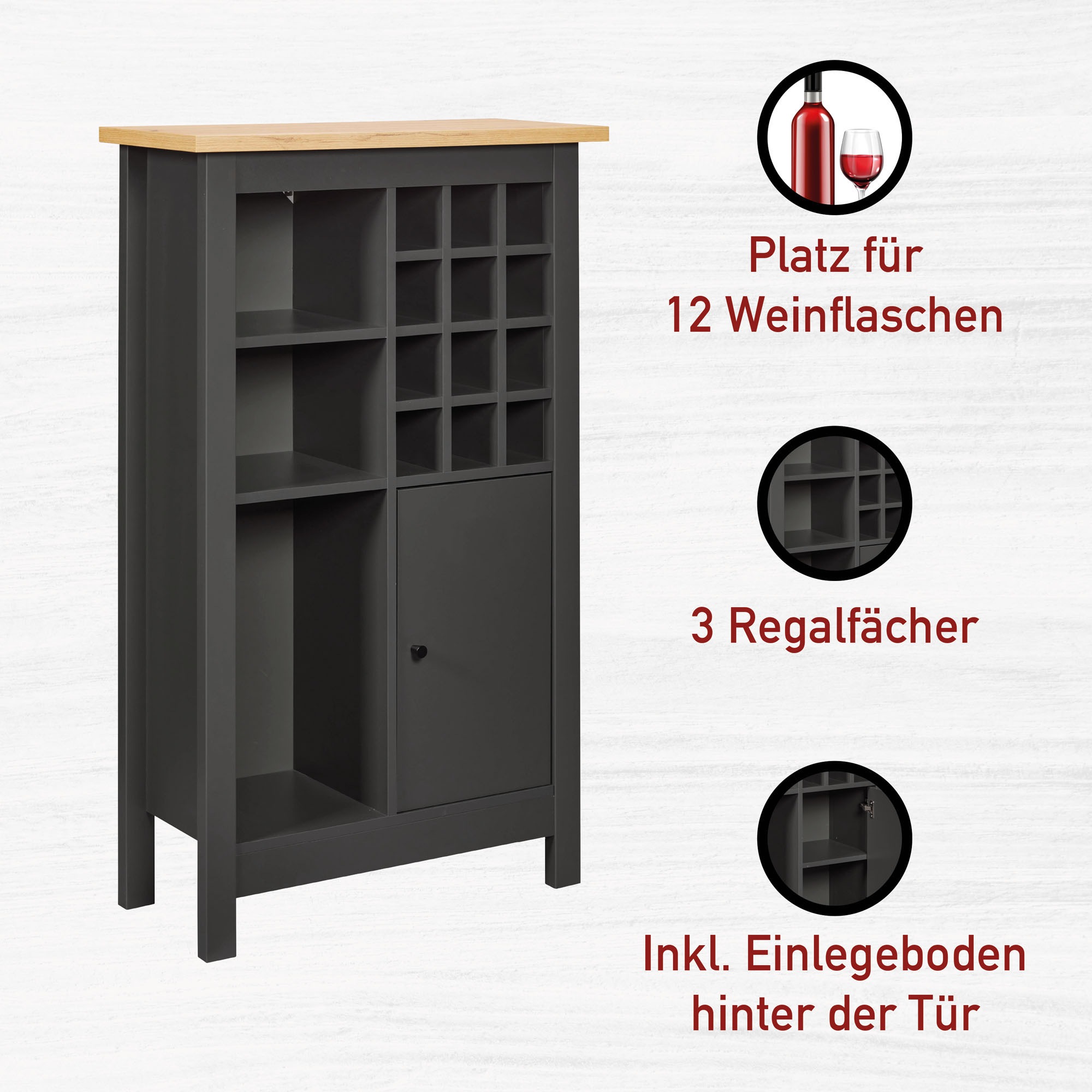 Inter Link Highboard »Nellina« 1 Stk. tlg. Weinschrank, BxTxH: ca. 76,8 x 33 x 124,4 cm