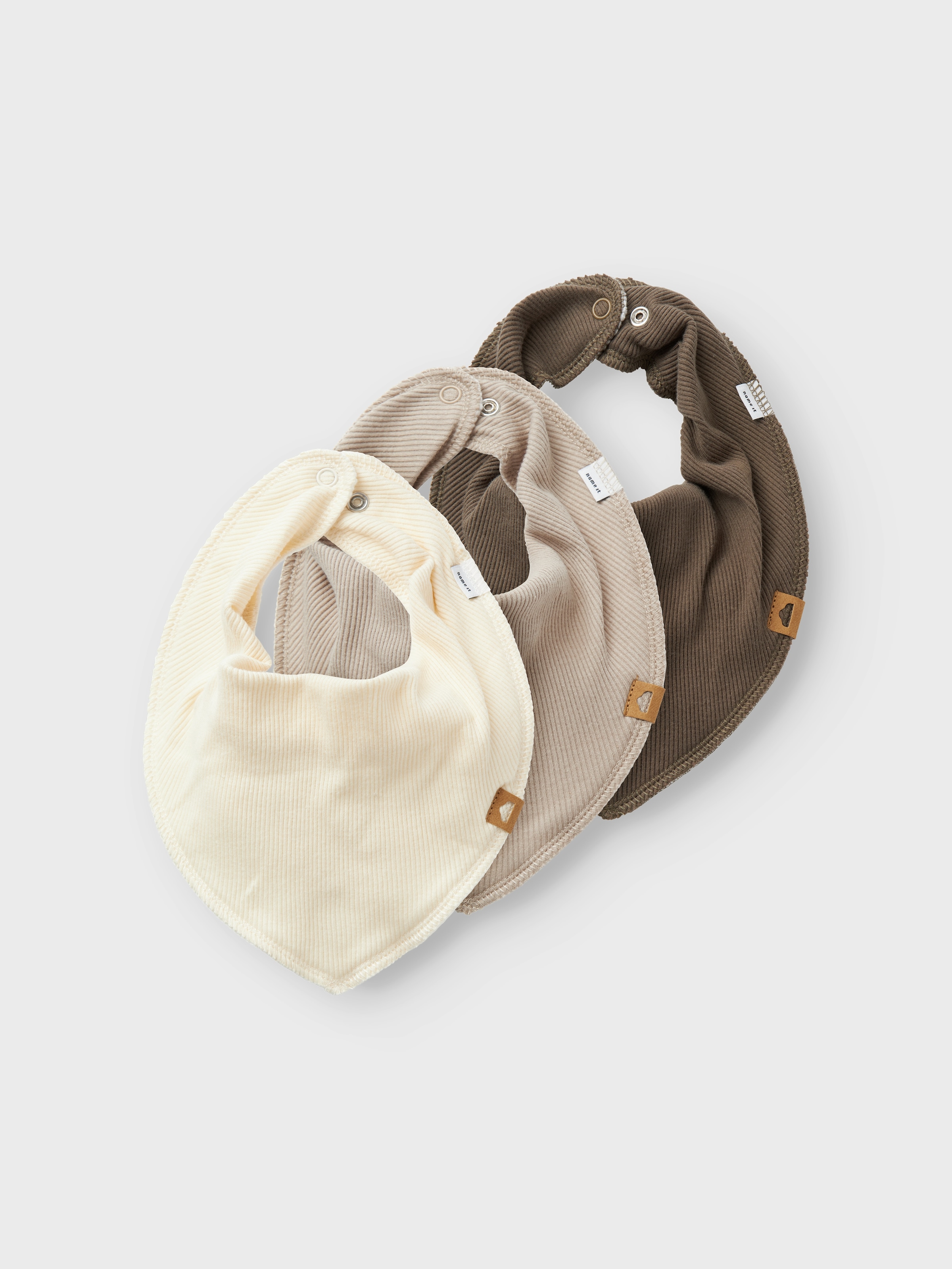 NAME IT Baby Dreieckstuch "NBNYVETTI 3P SCARF BIB NOOS", beige, unifarben, Fleece, Baumwollmischung, Modetücher, mit Druckknopf zum Verschließen