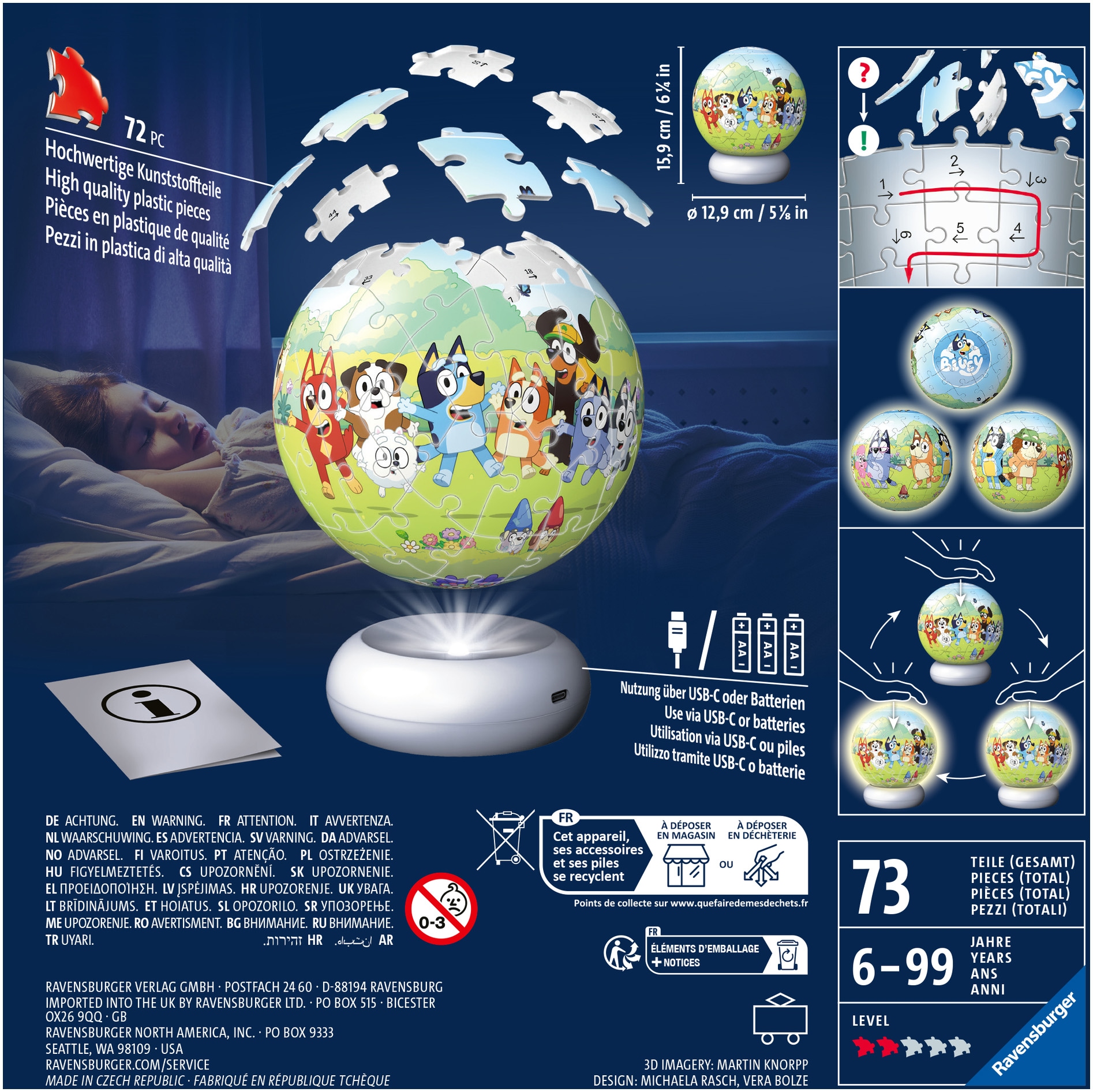 Ravensburger Puzzleball »Nachtlicht Bluey« beleuchtet