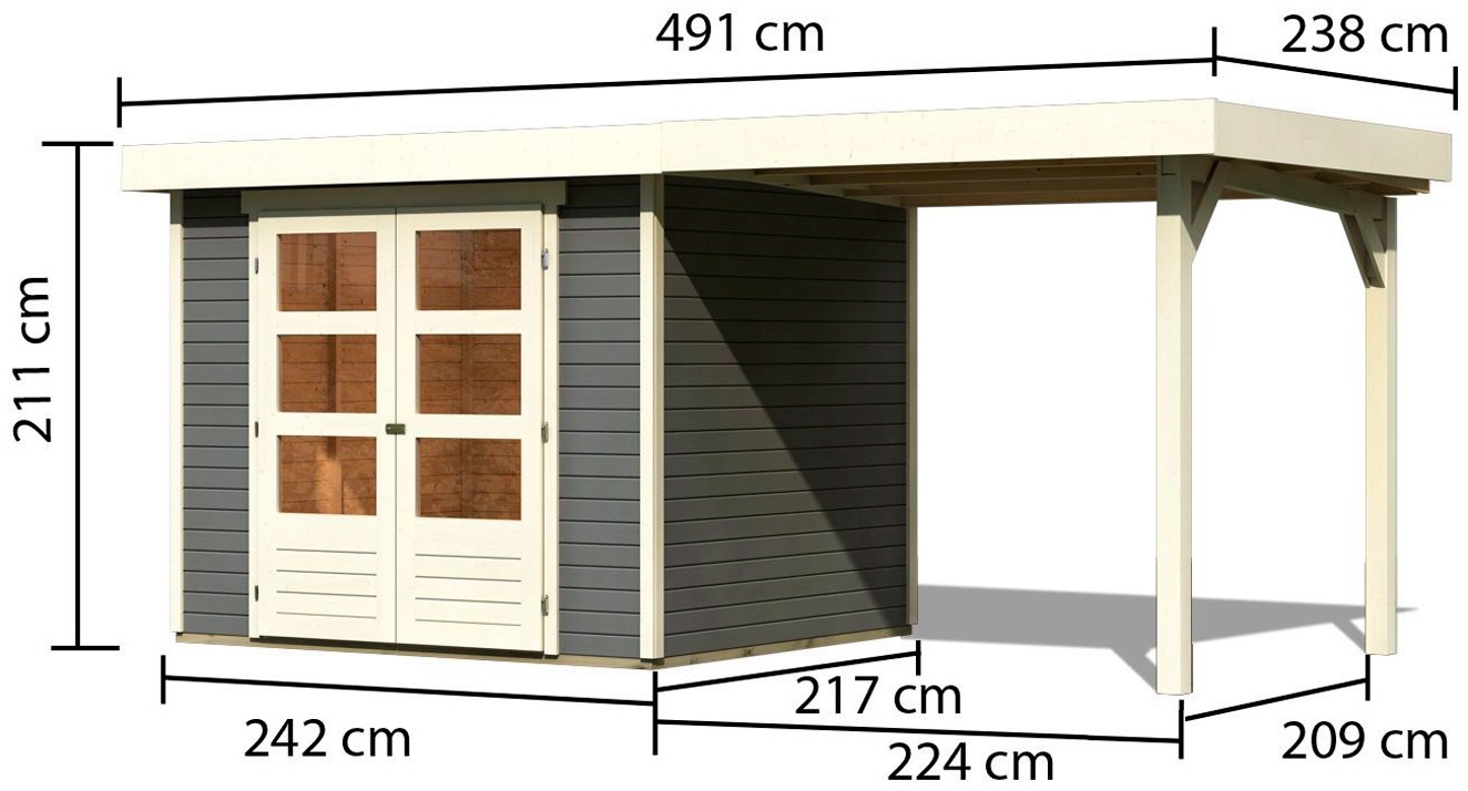 Karibu Gartenhaus »Arnis«, (Set), mit Anbaudach 2,40 m Breite