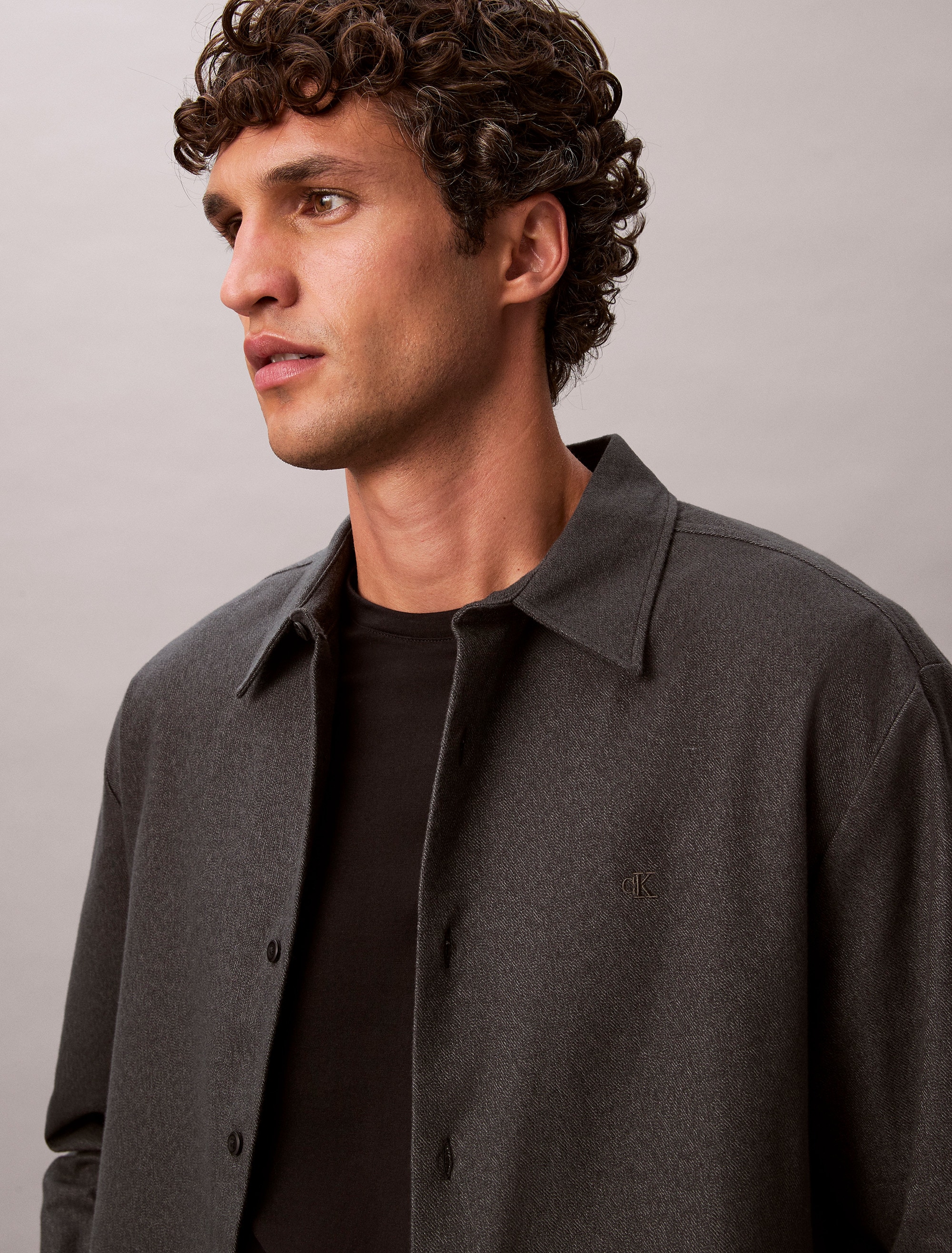 Calvin Klein Flanellhemd »LS MELANGE FLANNEL EASY SHIRT«, Mit Rundhalsausschnitt, regular fit