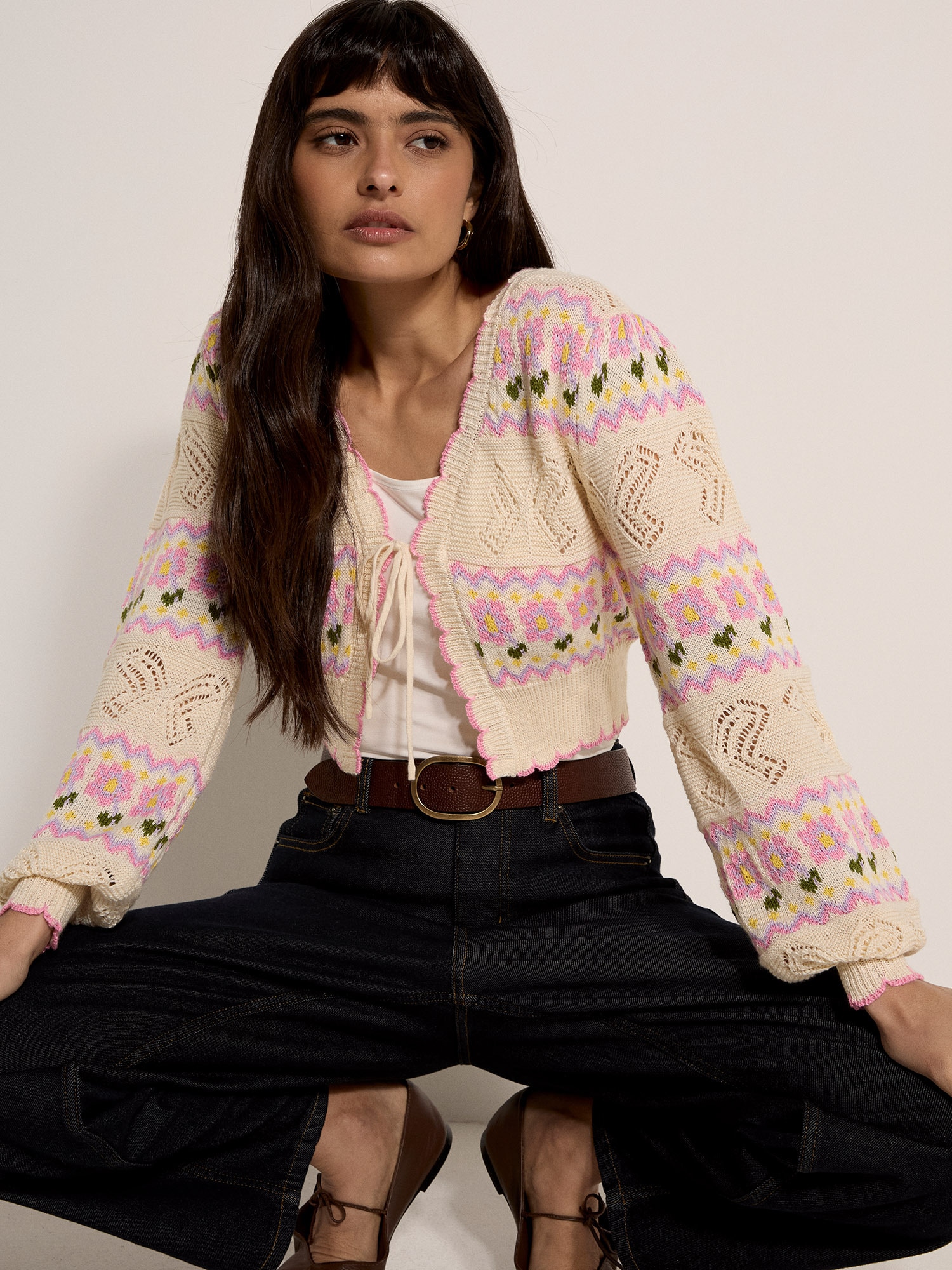 Apricot Strickcape "Pointelle-Strickjacke" Mit Schmetterlings- Und Blumenmuster