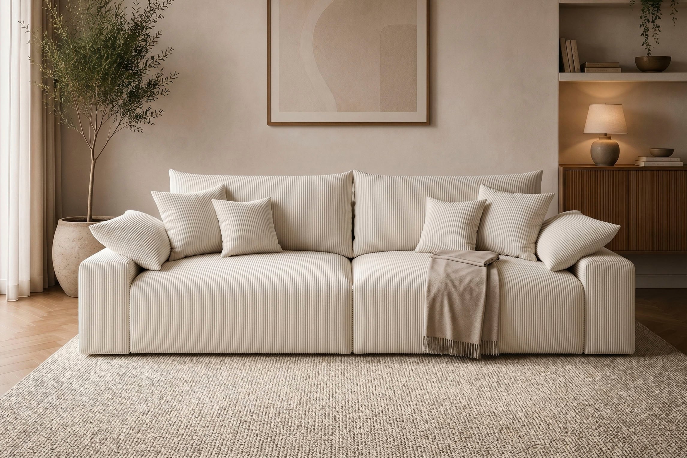 OTTO home Big-Sofa "Amici, B: 302 cm, Lounge-Sofa in Boucle und Cord" Mega-Sofa mit Lounge-Komfort, Federkern & 6 Zierkissen
